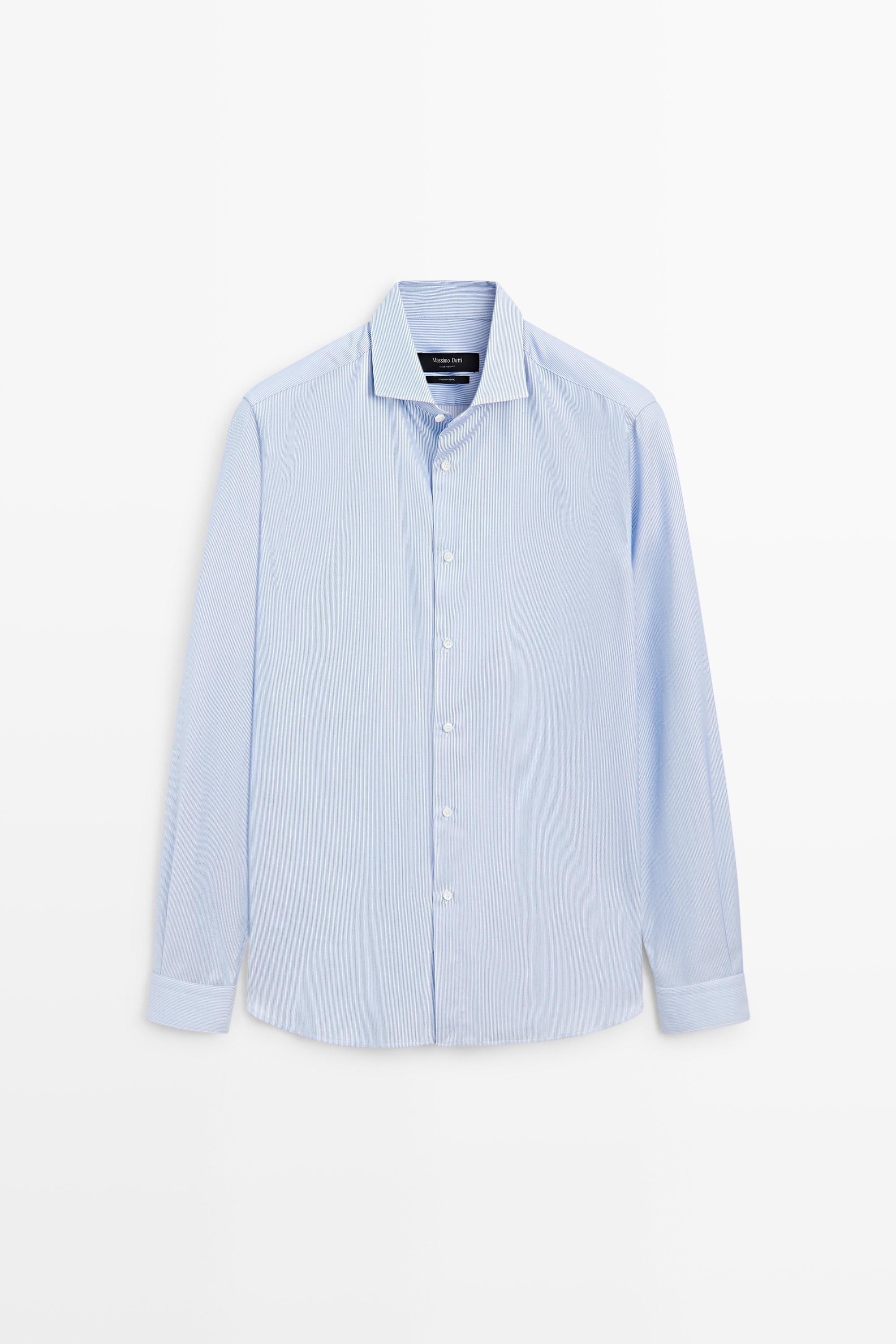 Slim fit striped 100% cotton shirt Blue