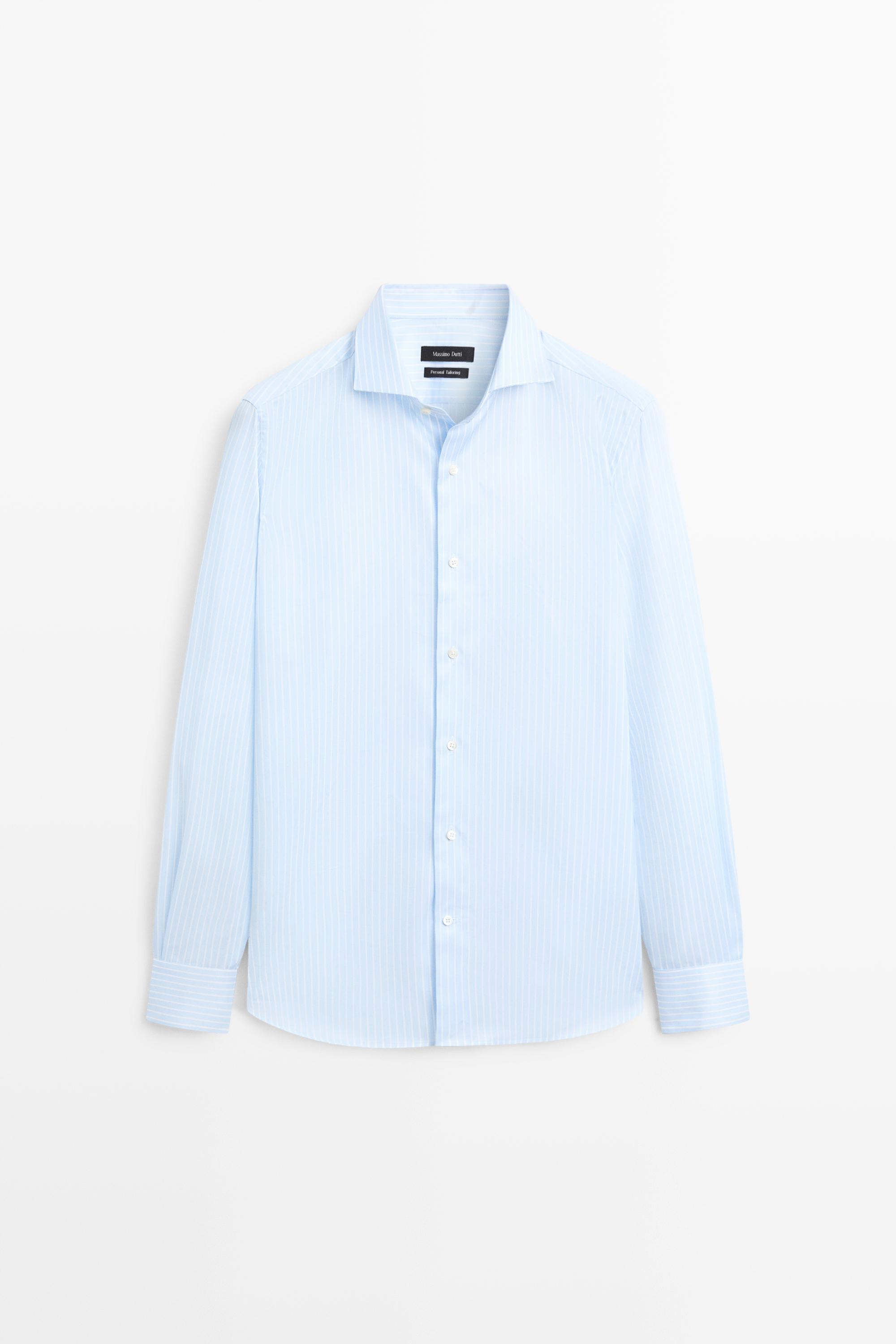 Slim fit striped 100% cotton shirt Sky Blue