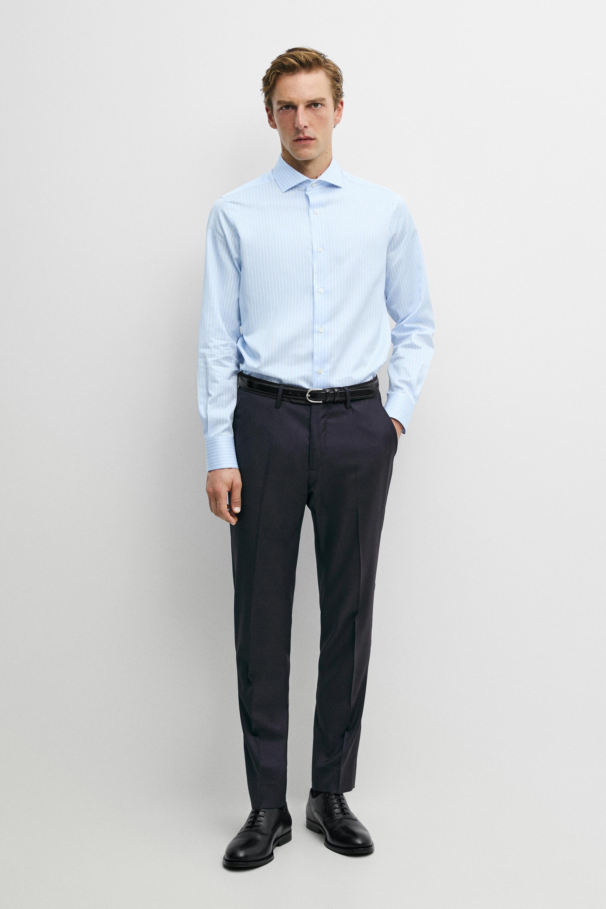 Slim fit striped 100% cotton shirt Sky Blue