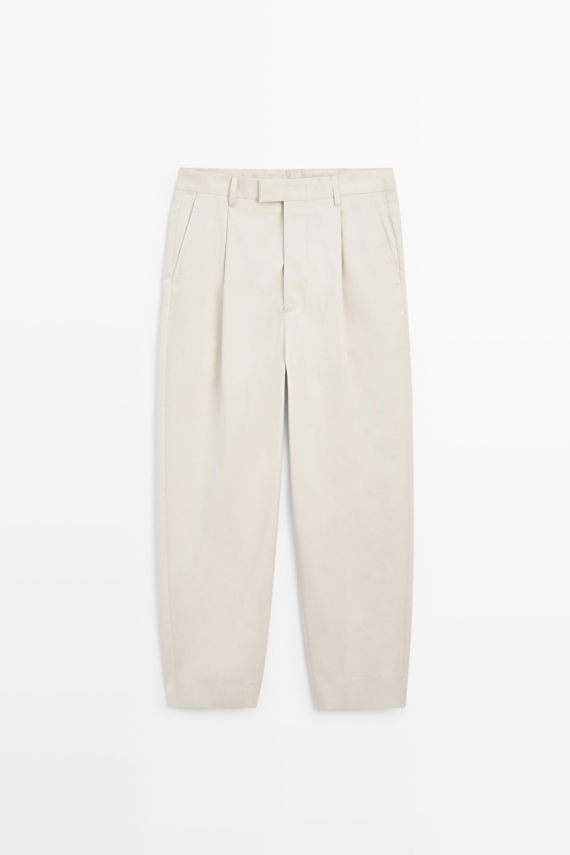 100% cotton darted pants Beige
