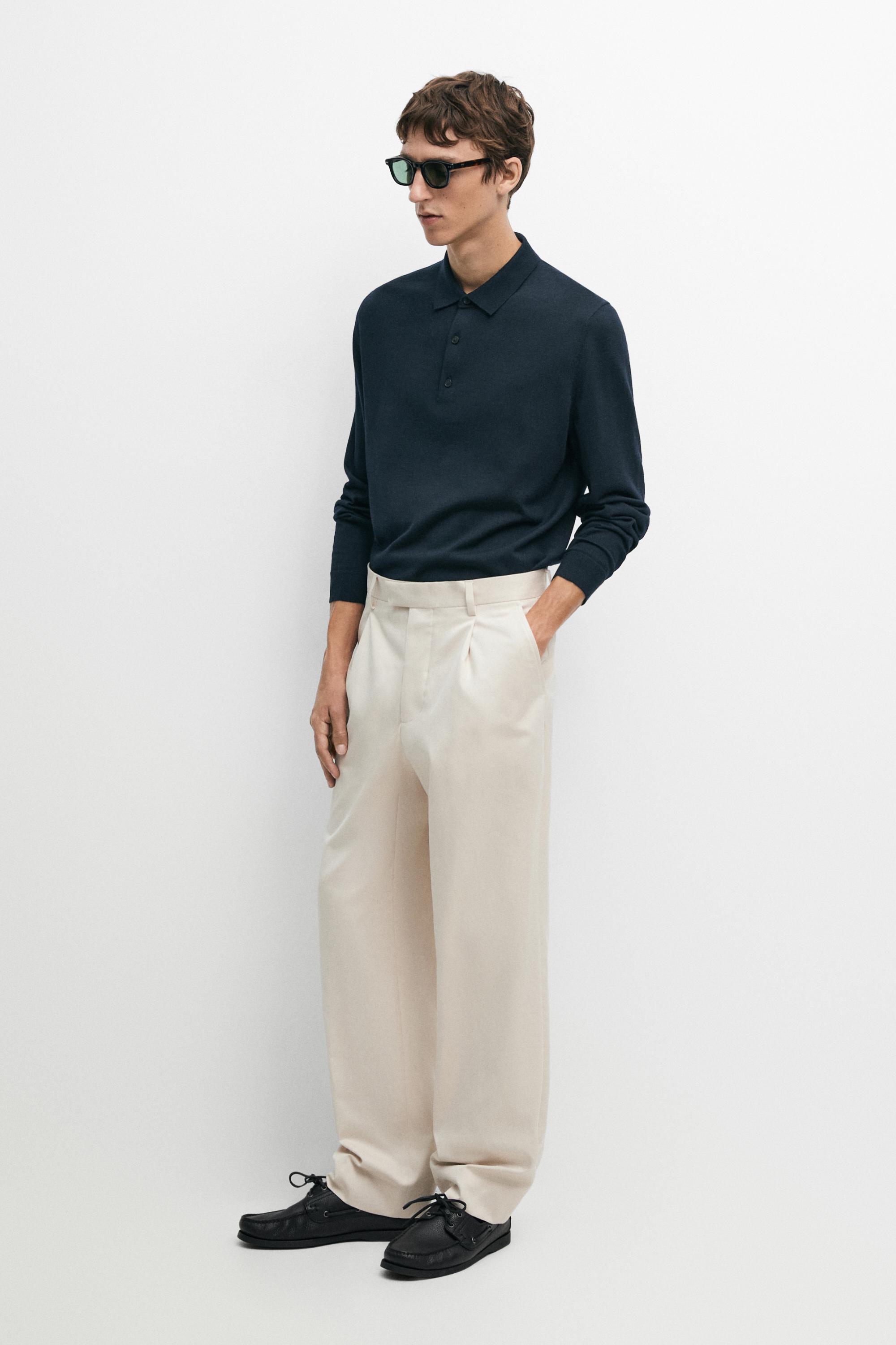 100% cotton darted pants Beige