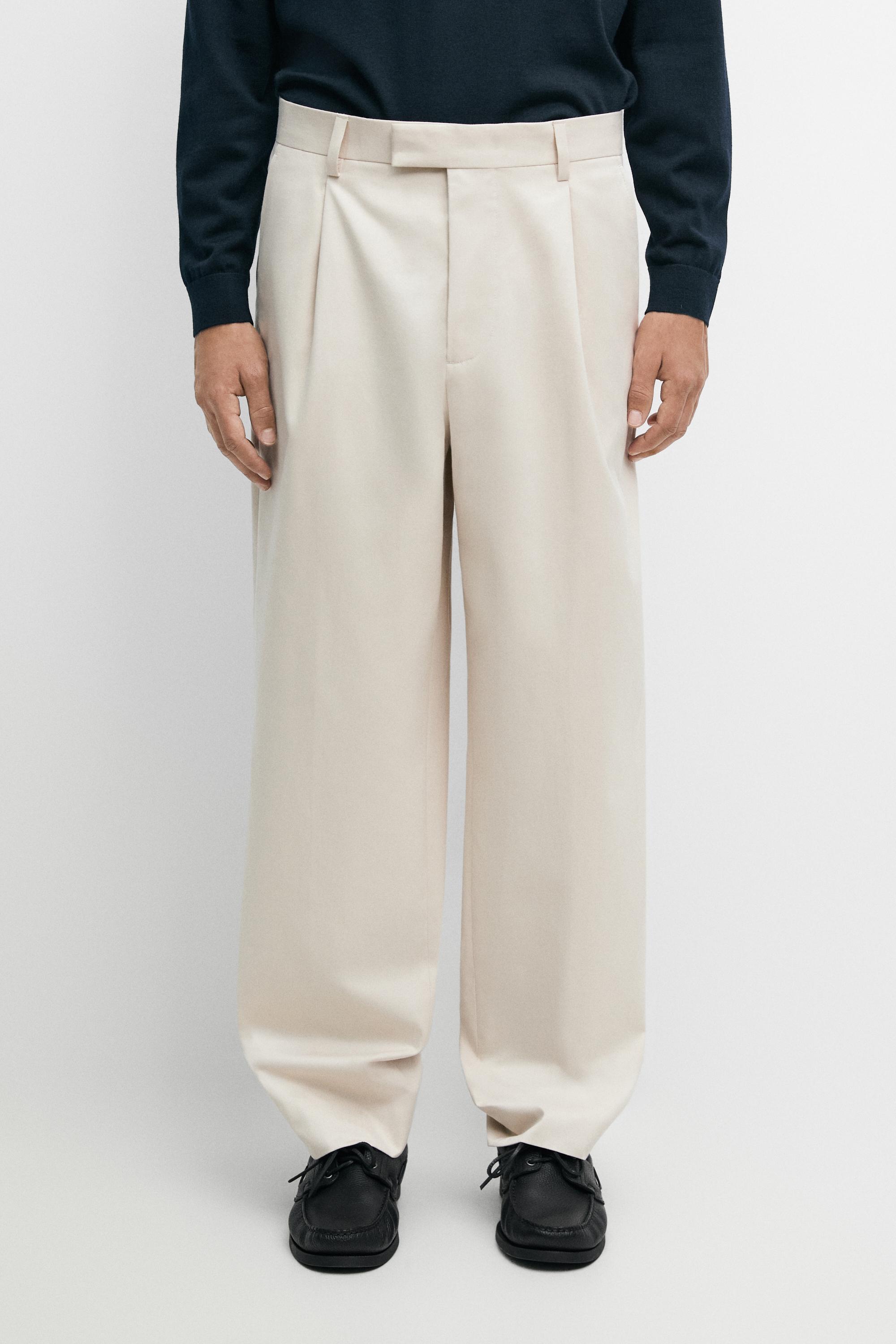 100% cotton darted pants Beige