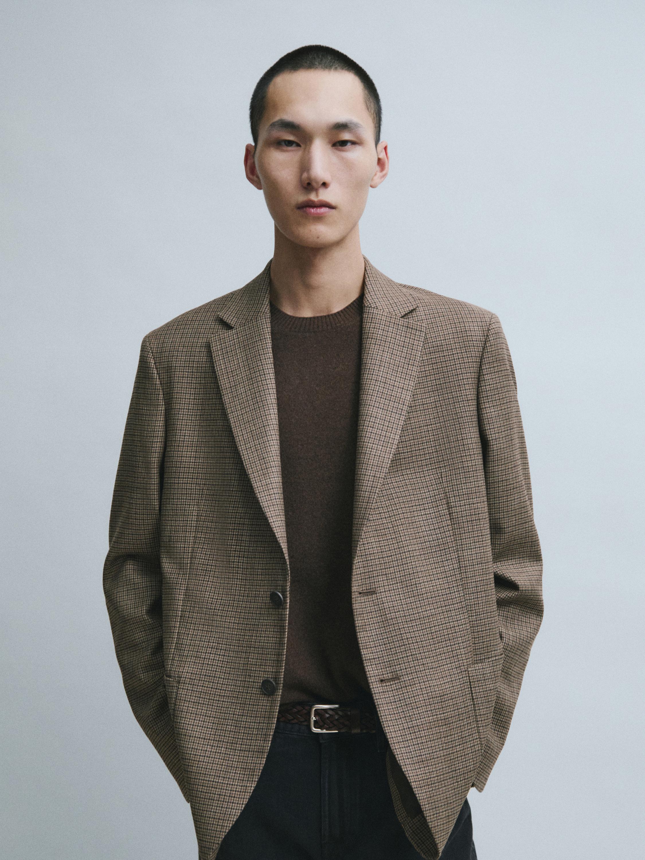 100% wool houndstooth blazer Beige Marl