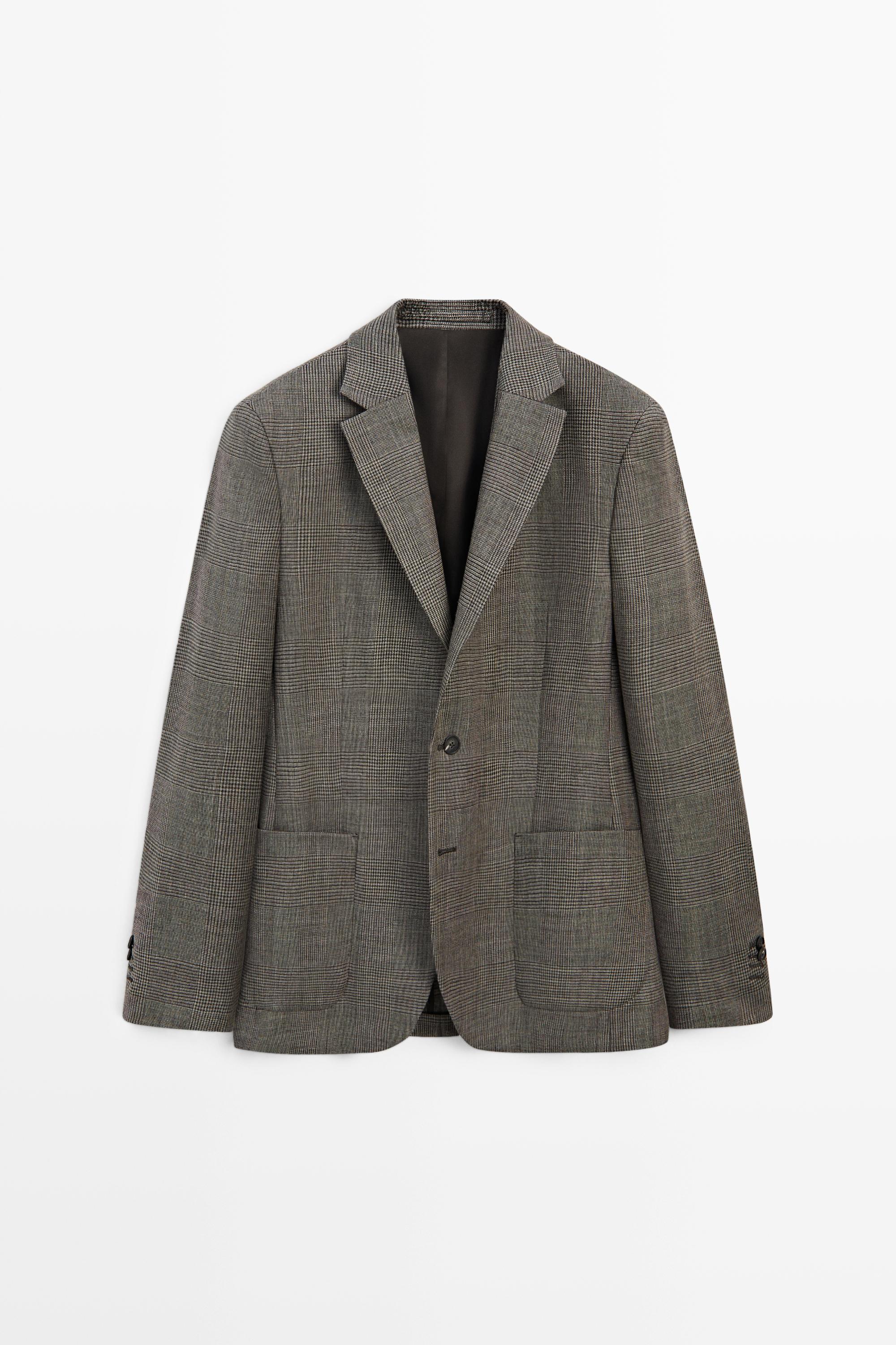 Tailored 100% wool check blazer Mink