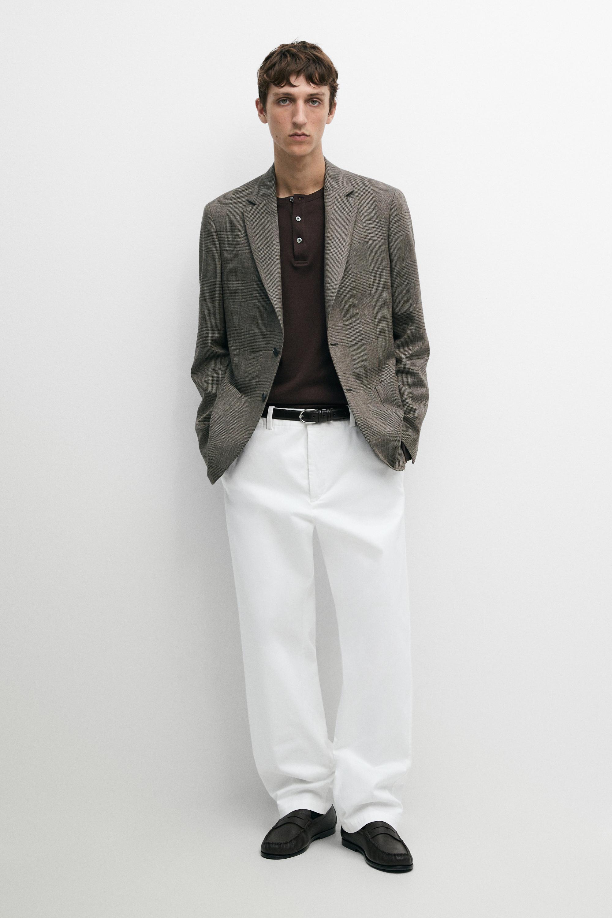Tailored 100% wool check blazer Mink