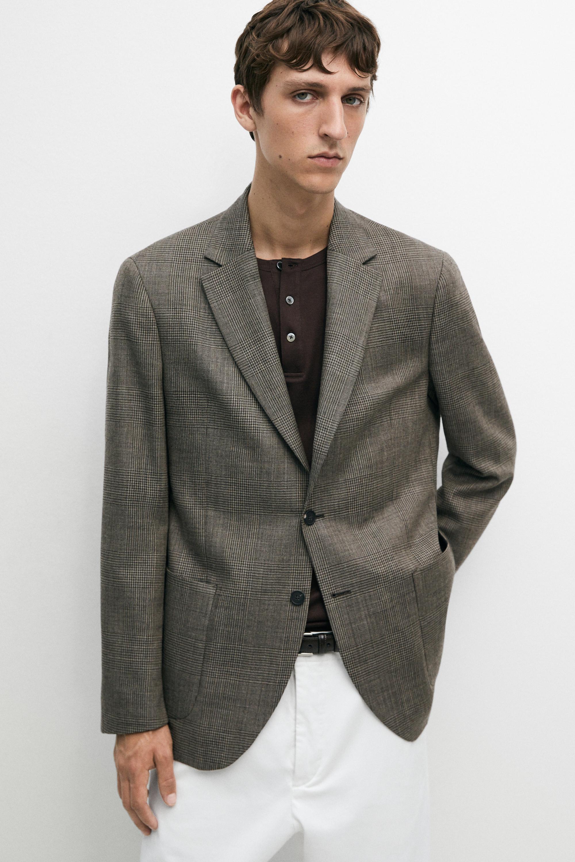 Tailored 100% wool check blazer Mink