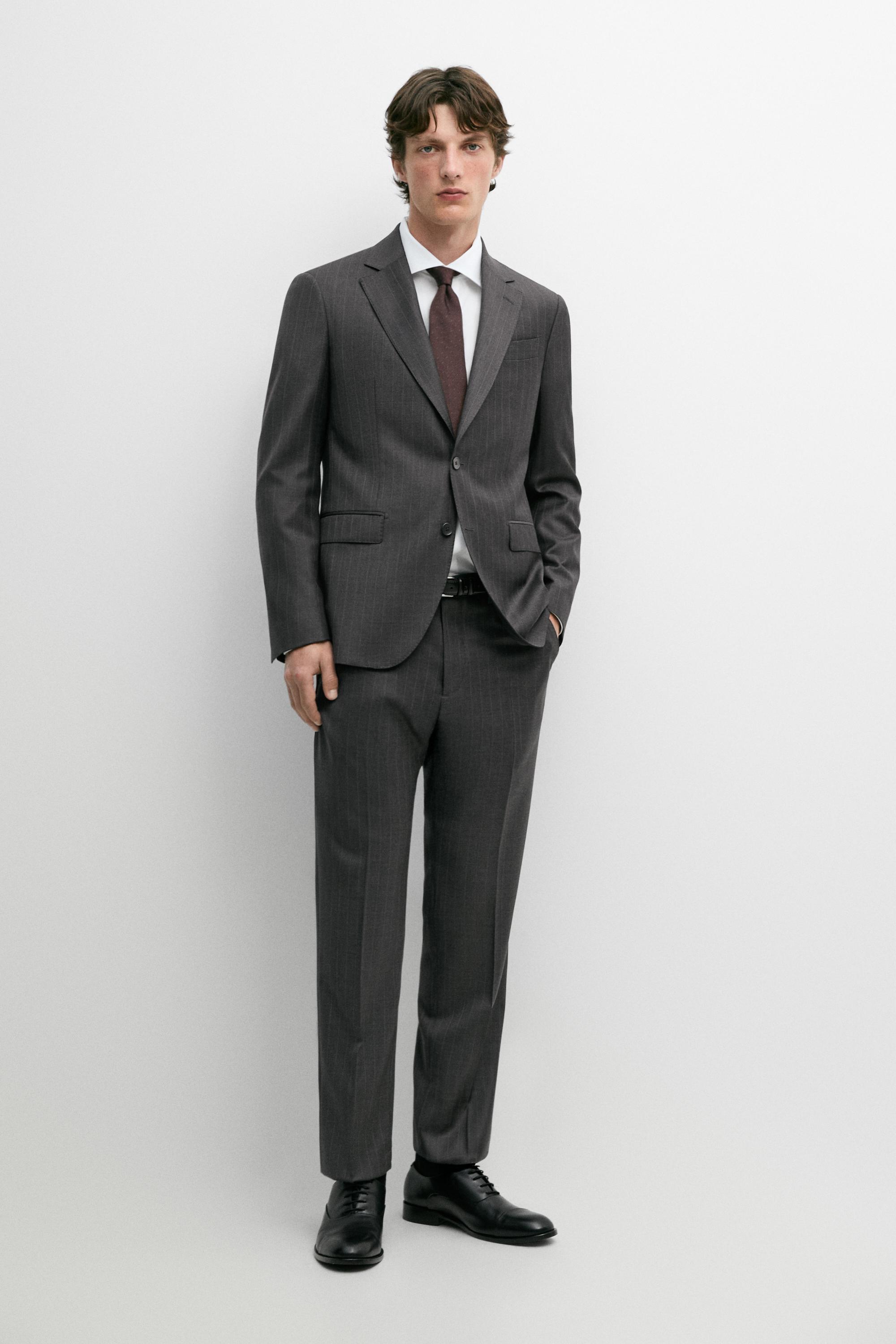 100% wool striped suit blazer Charcoal