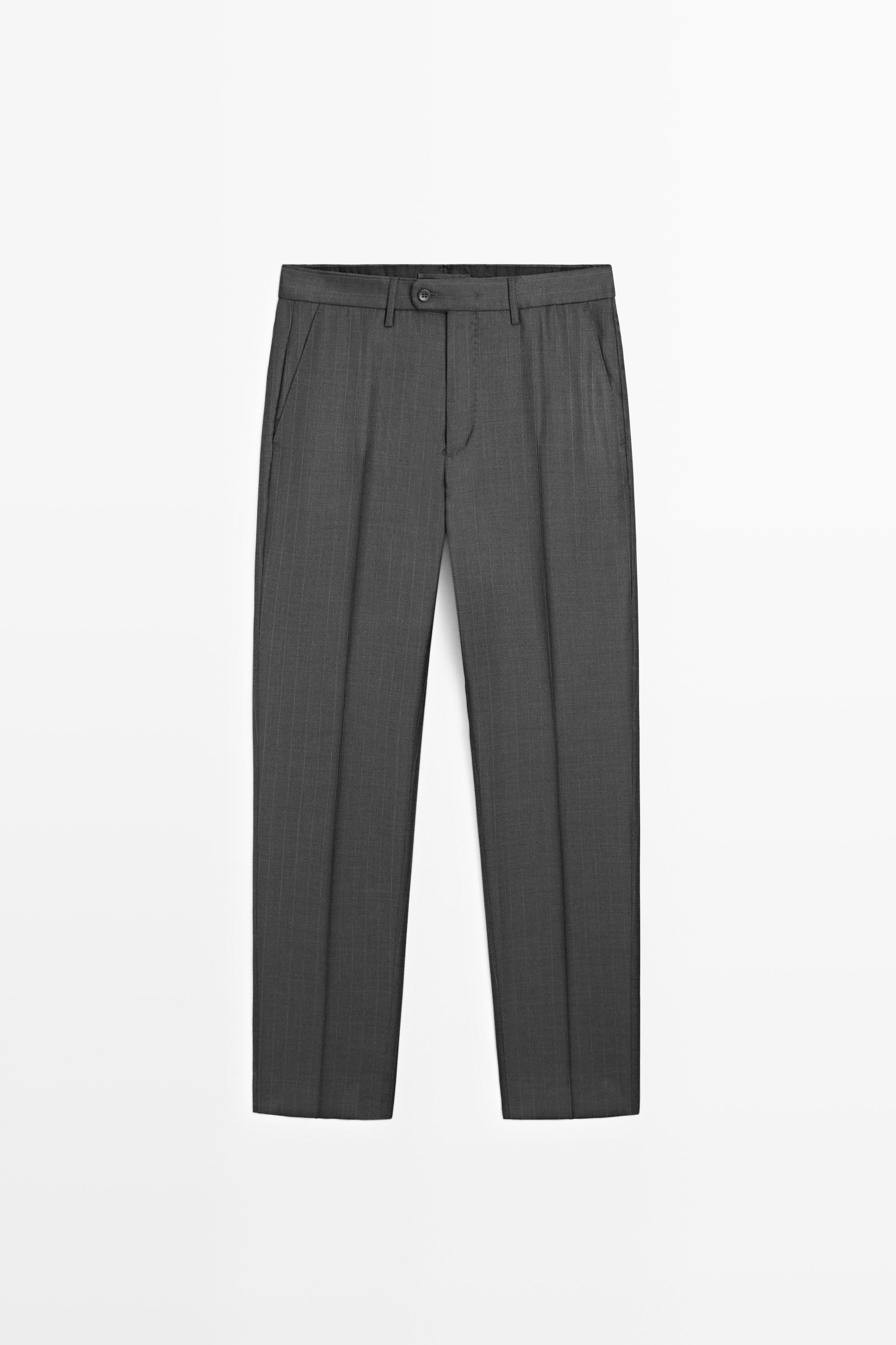 100% wool striped suit trousers Charcoal