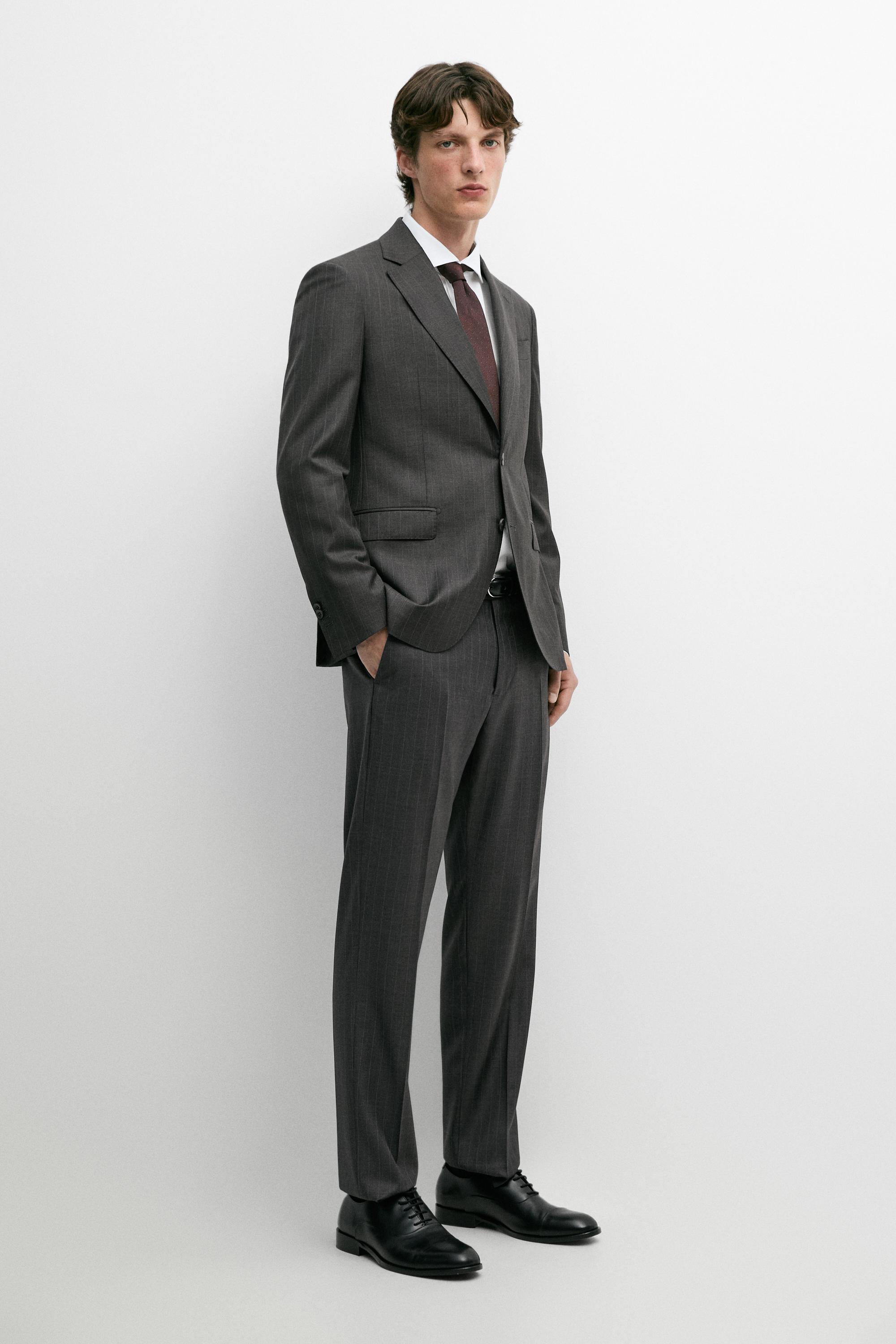 100% wool striped suit trousers Charcoal
