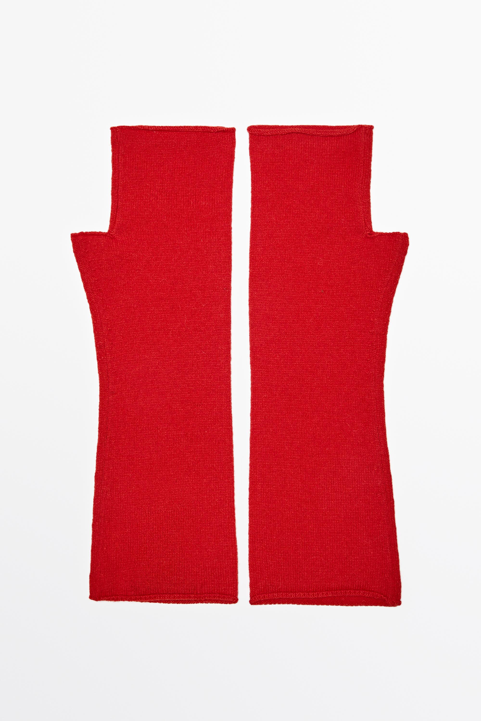 Wool and cashmere knit mittens Red