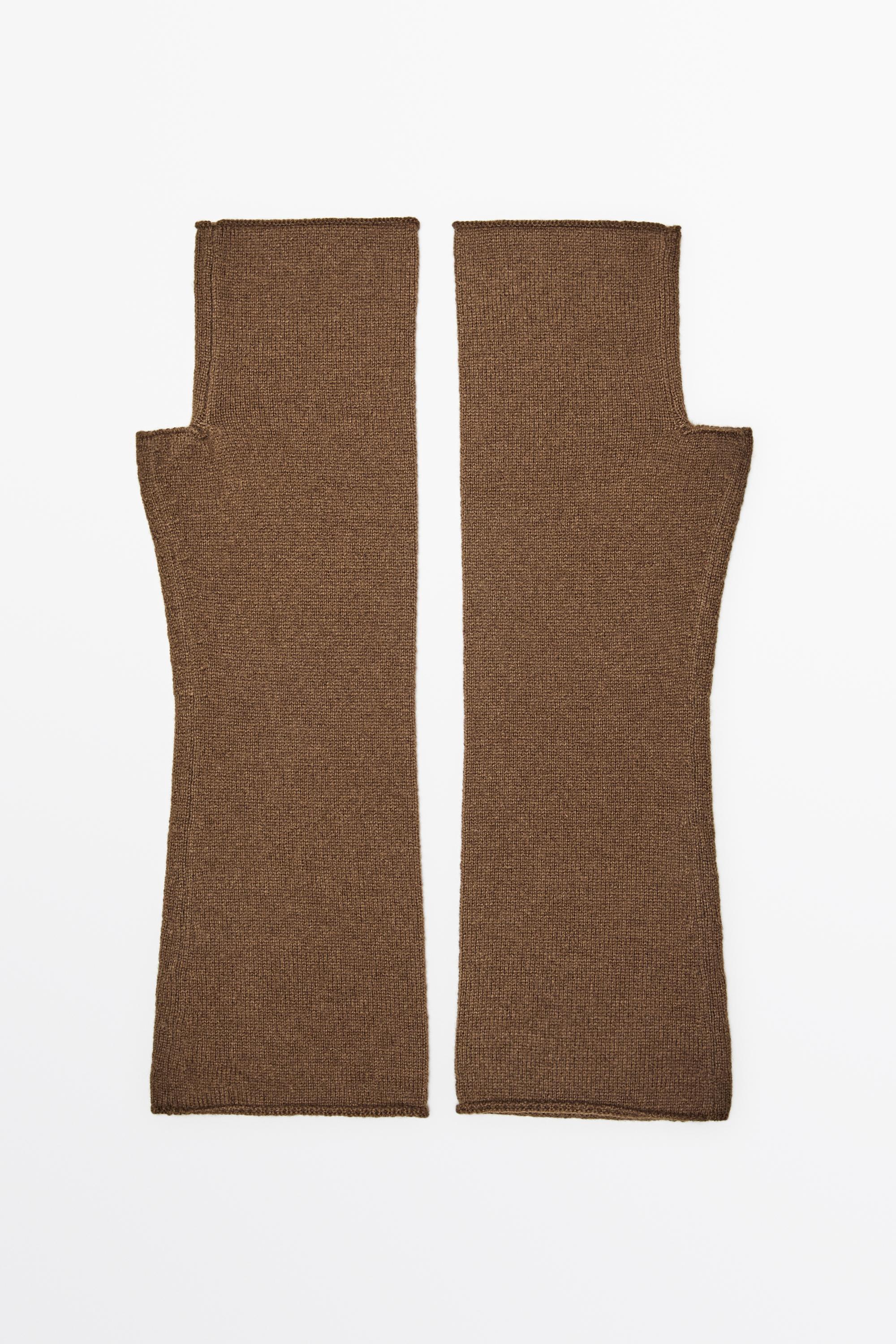 Wool and cashmere knit mittens Caramel