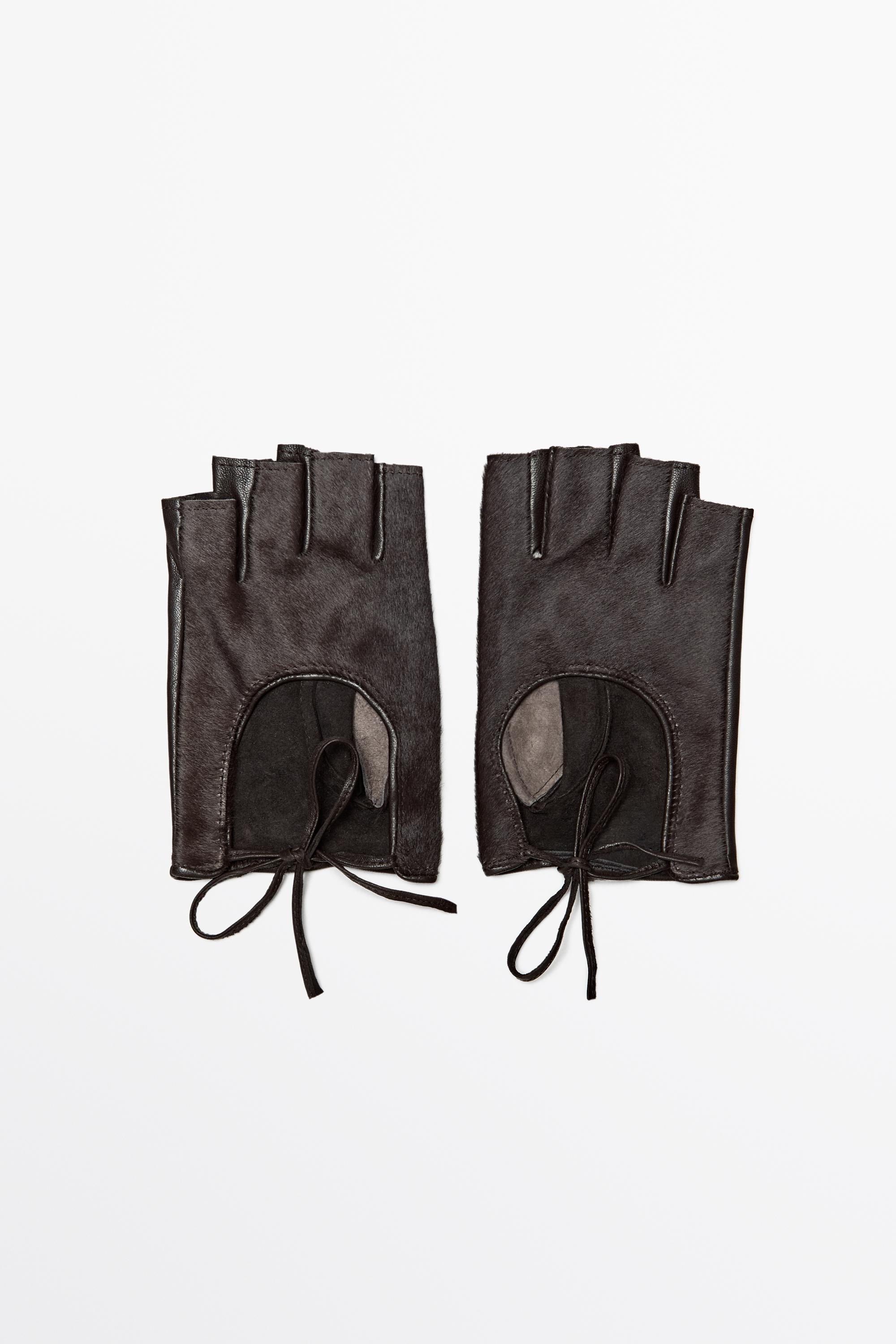 Fur-trimmed leather biker gloves Brown
