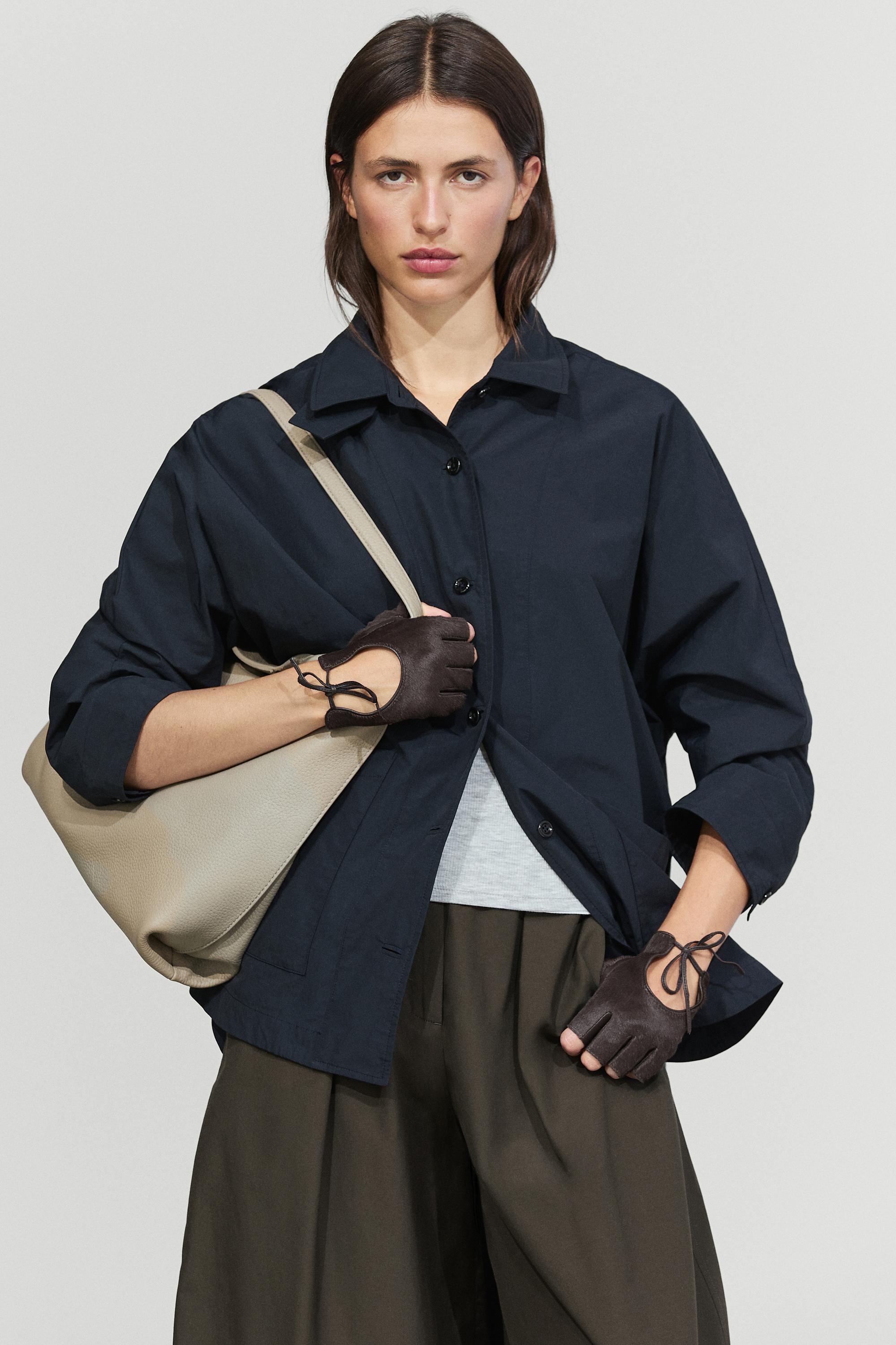 Fur-trimmed leather biker gloves Brown