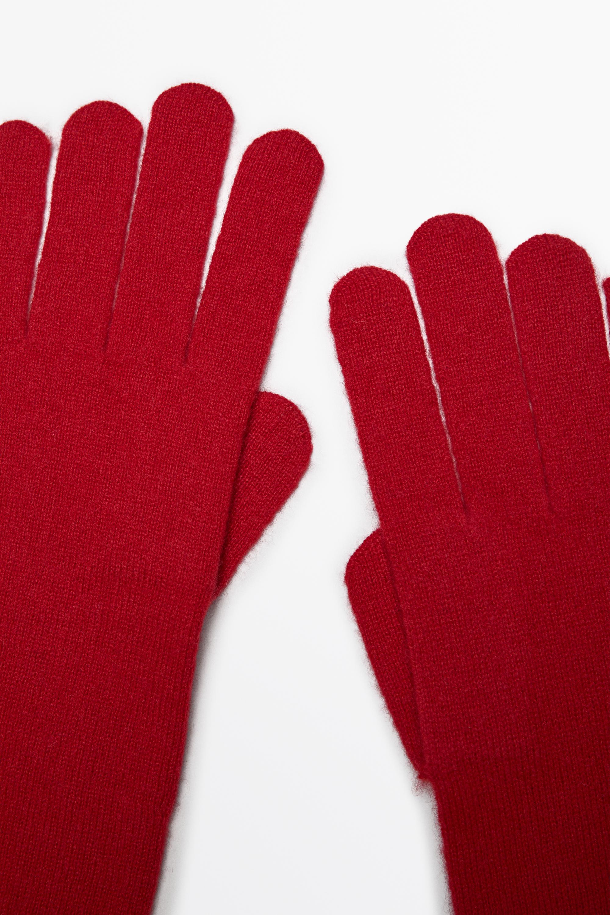 100% cashmere knit gloves Red