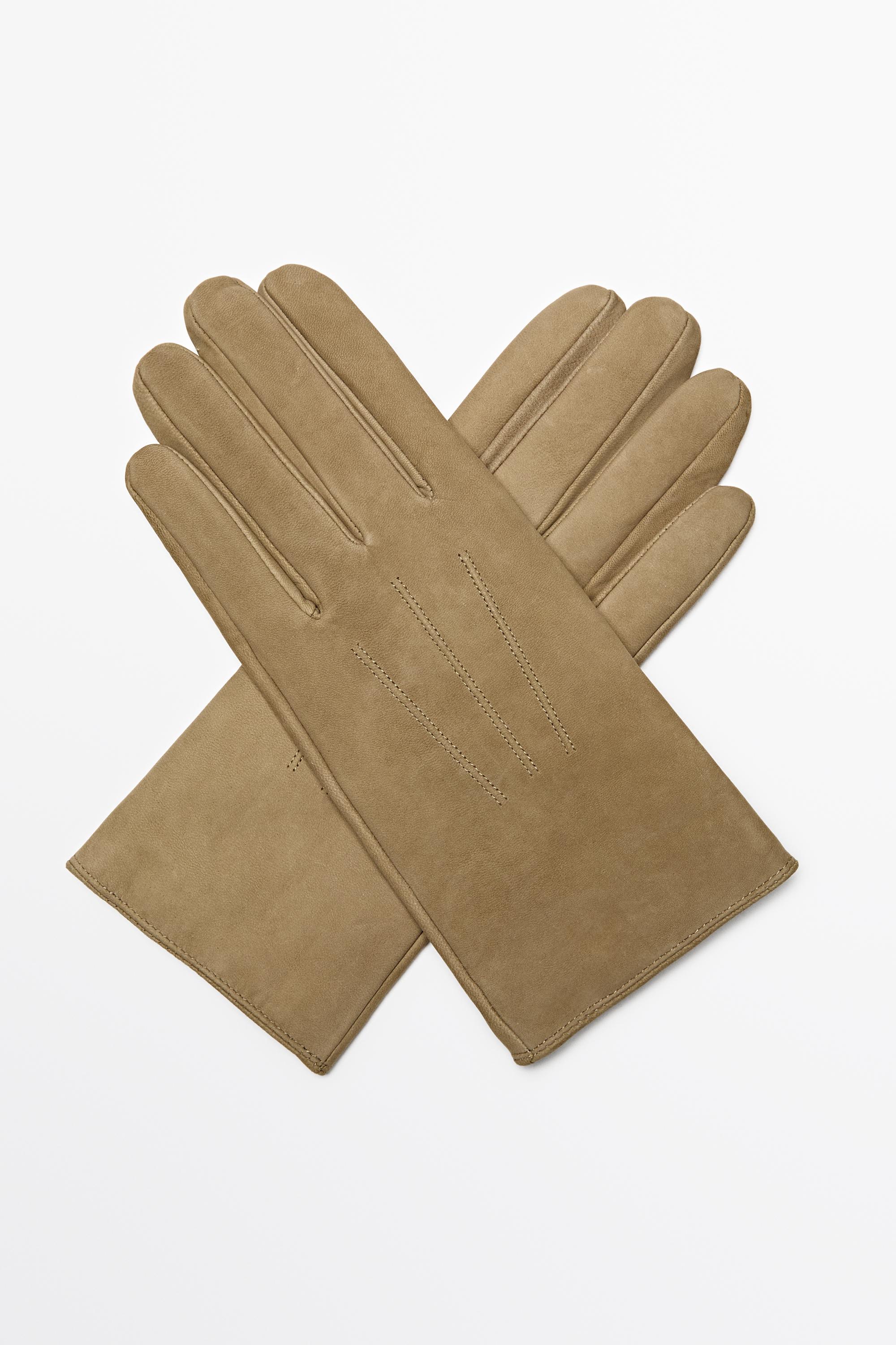 Leather gloves with split suede finish Mustard Yellow