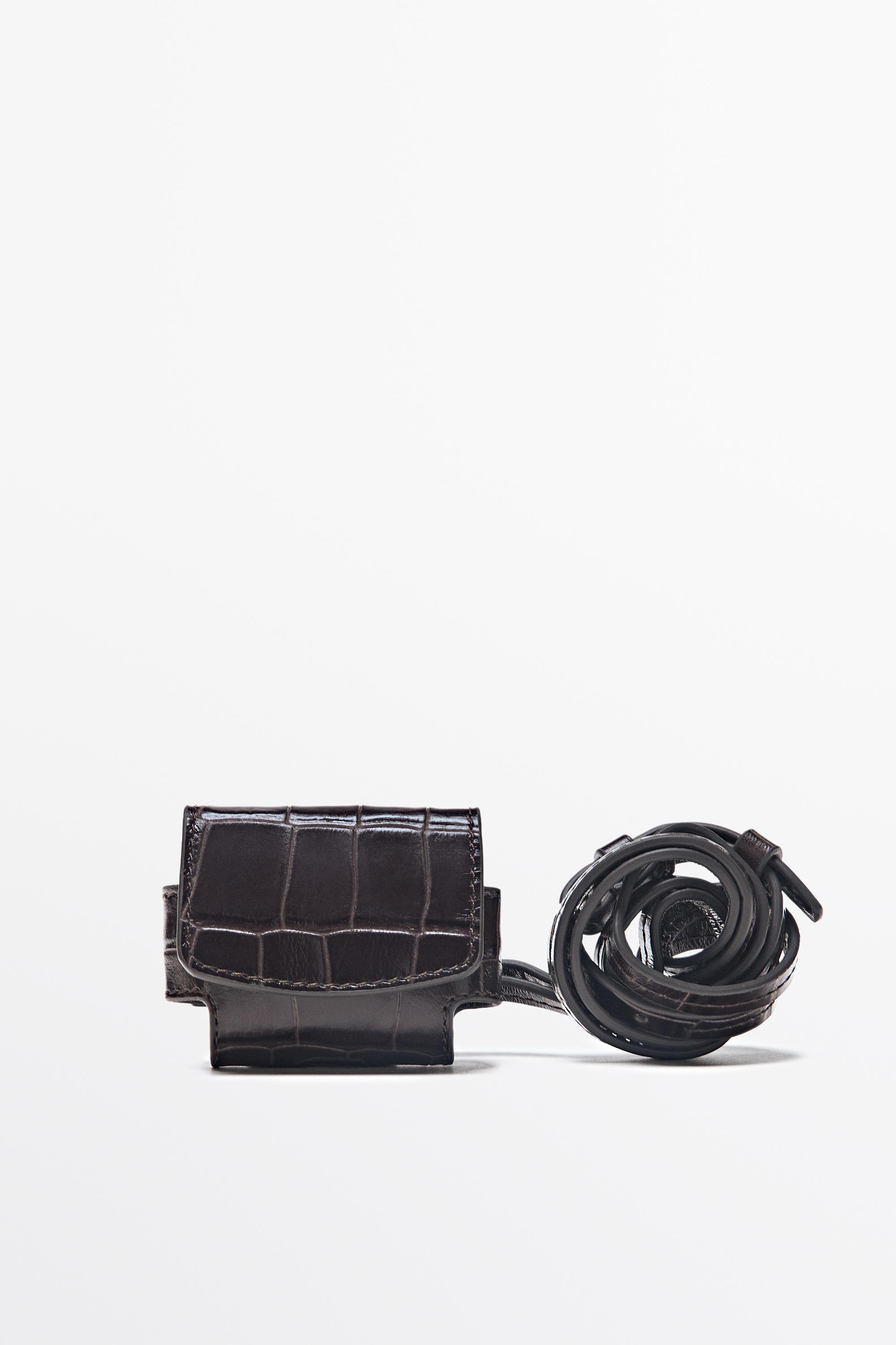 Crocodile-textured leather AirPods case Brown