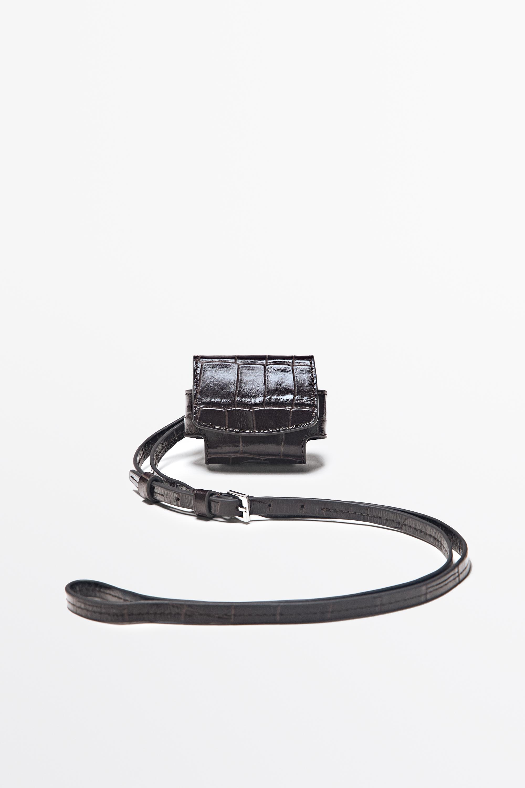 Crocodile-textured leather AirPods case Brown