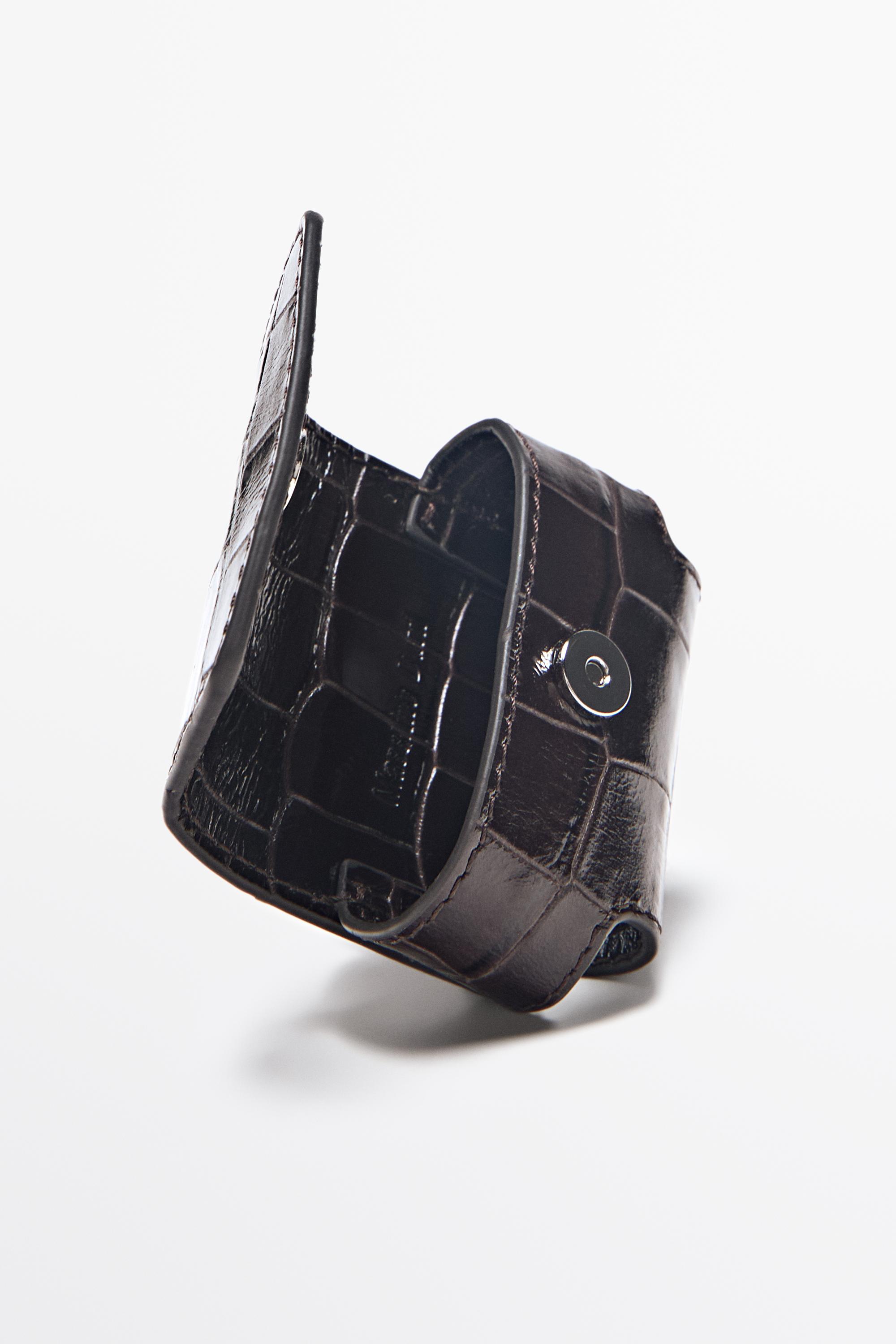 Crocodile-textured leather AirPods case Brown