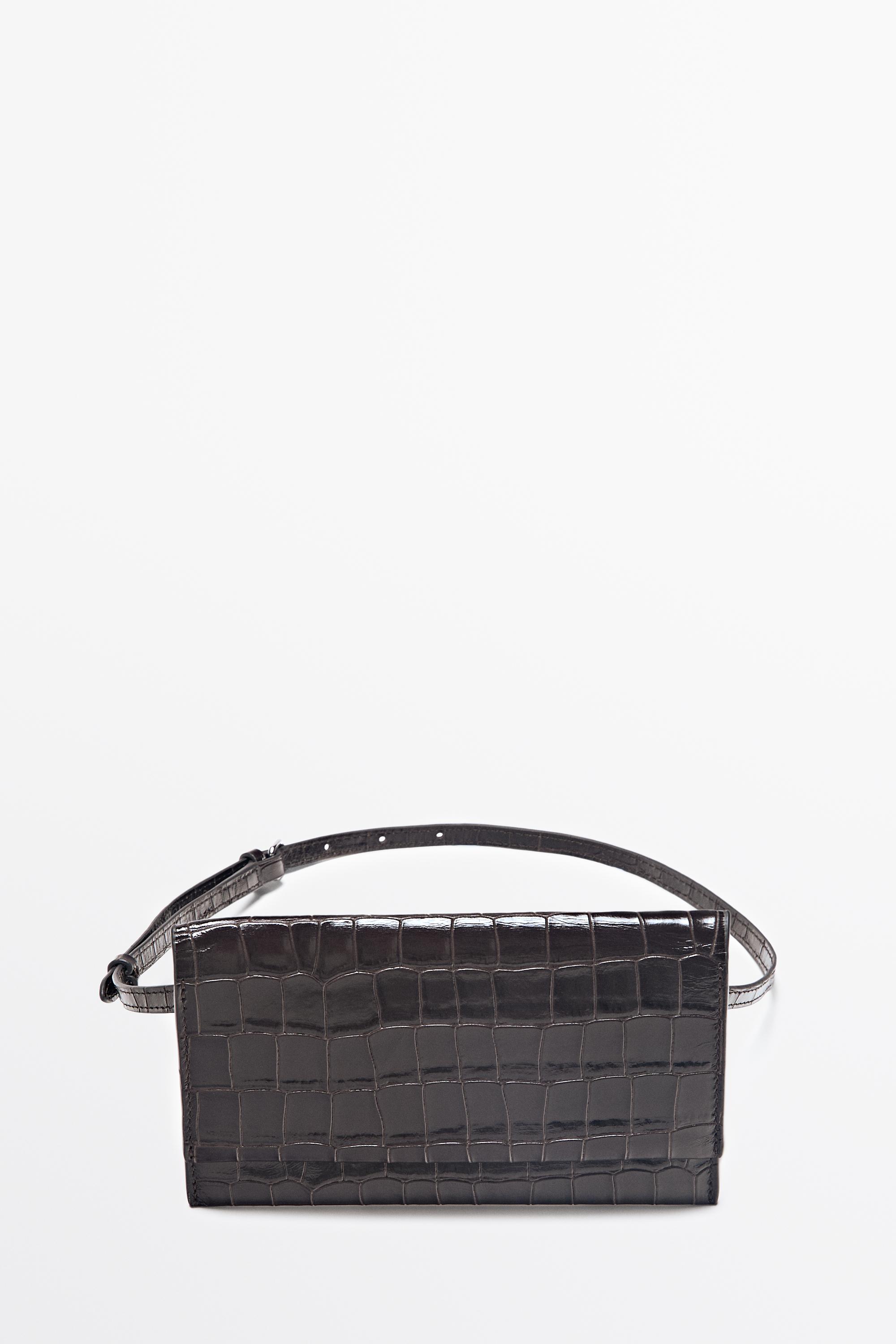 Crocodile-embossed leather belt bag Brown