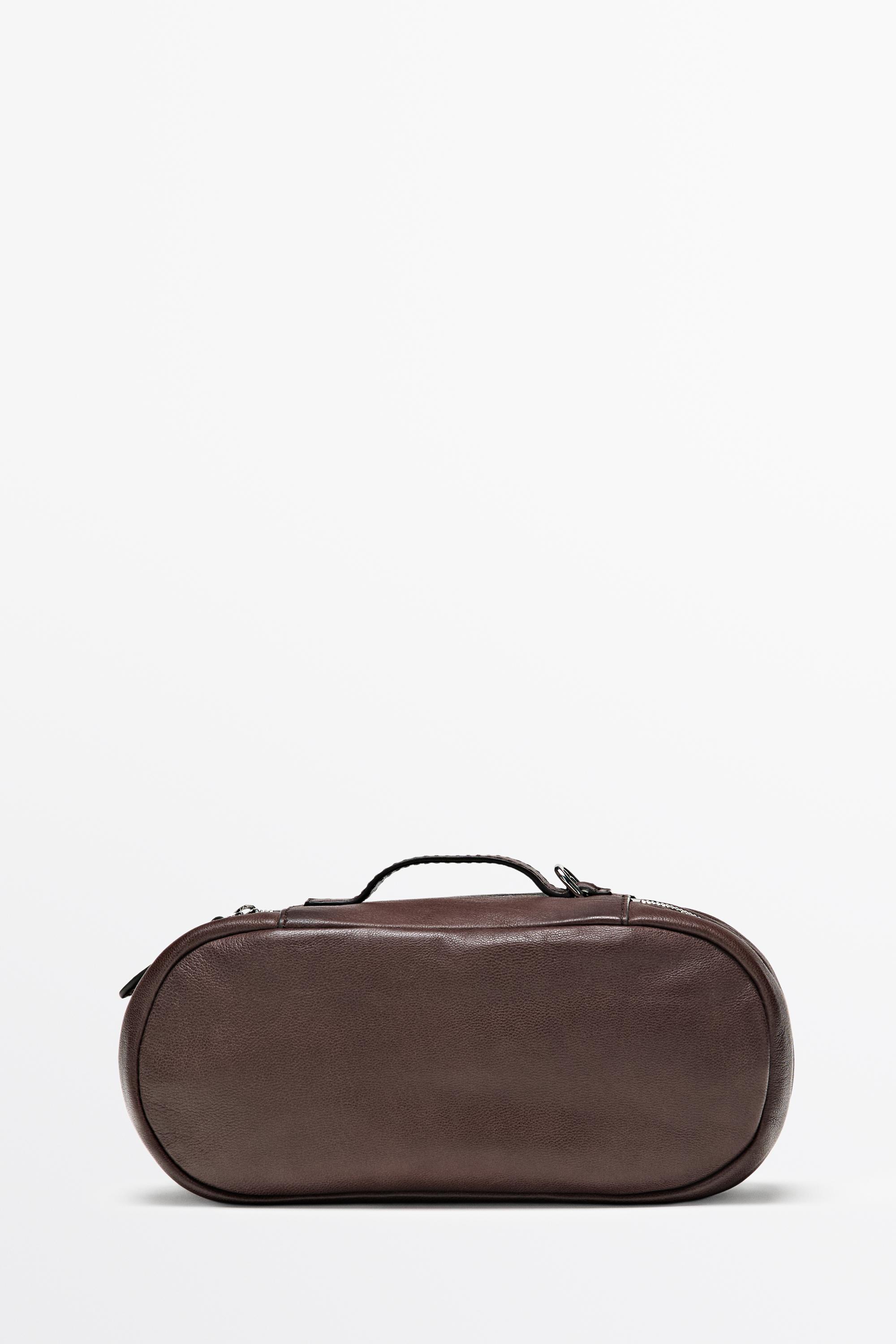 Nappa leather oval toiletry bag Brown