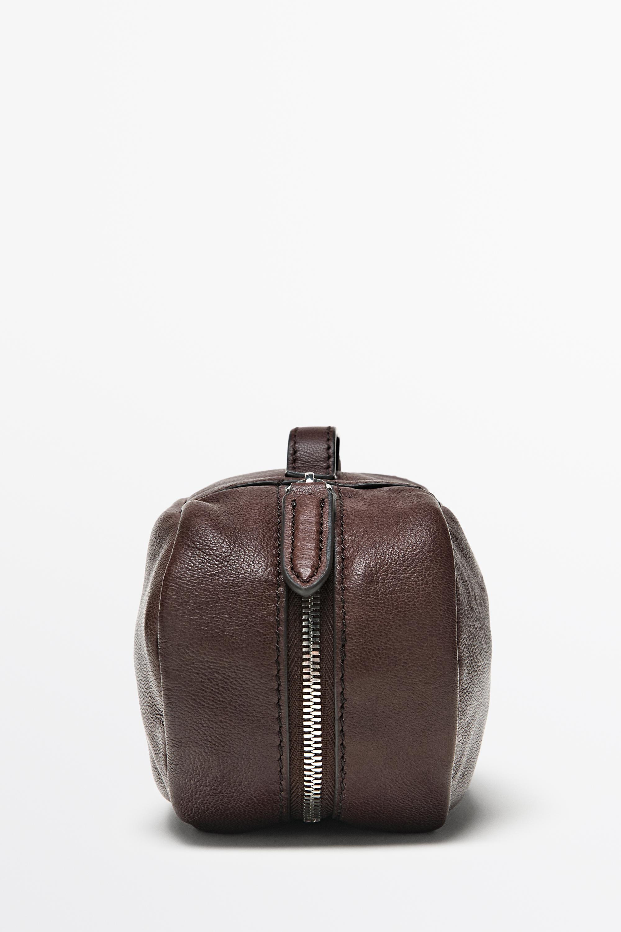 Nappa leather oval toiletry bag Brown