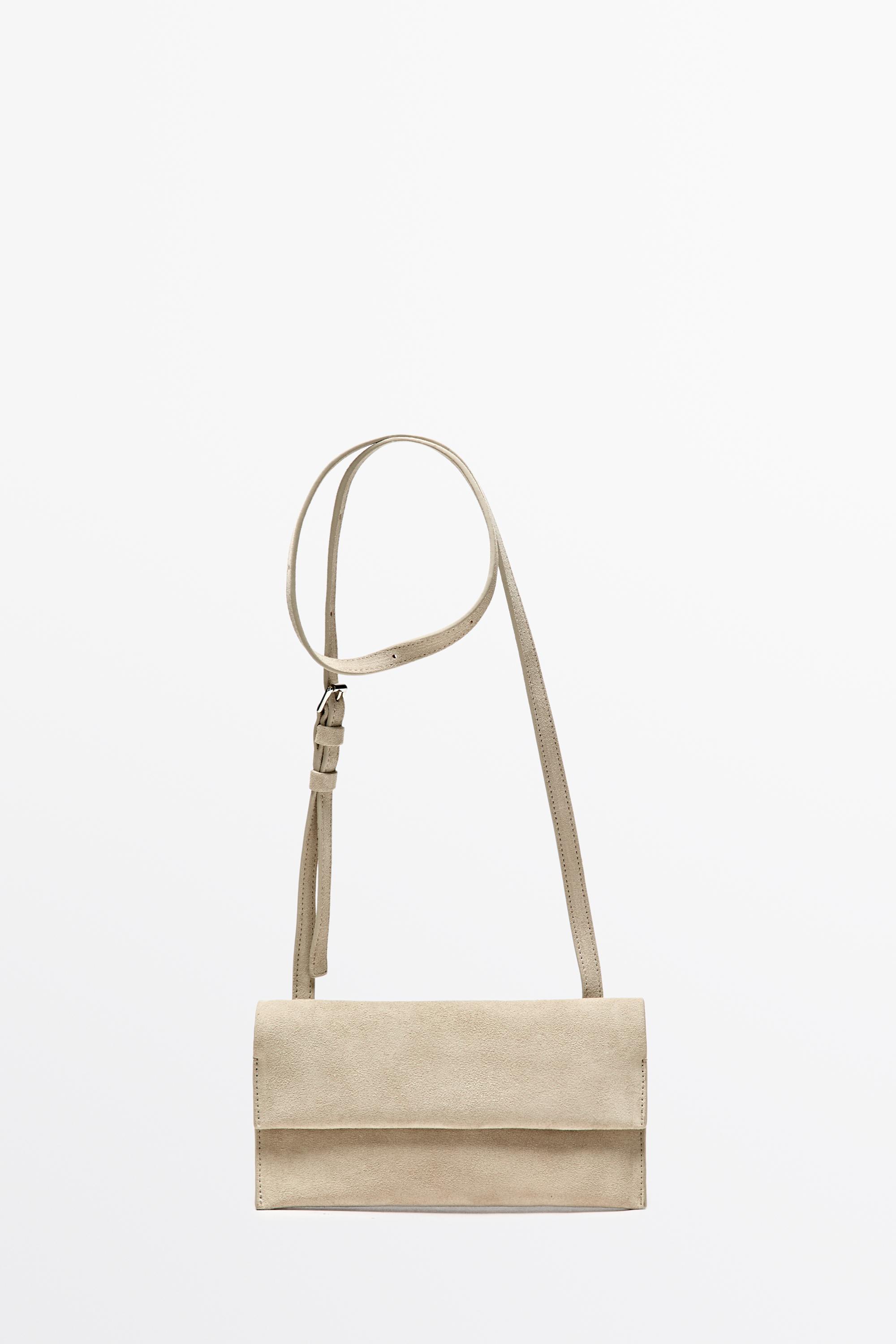 Suede leather shoulder bag Ecru