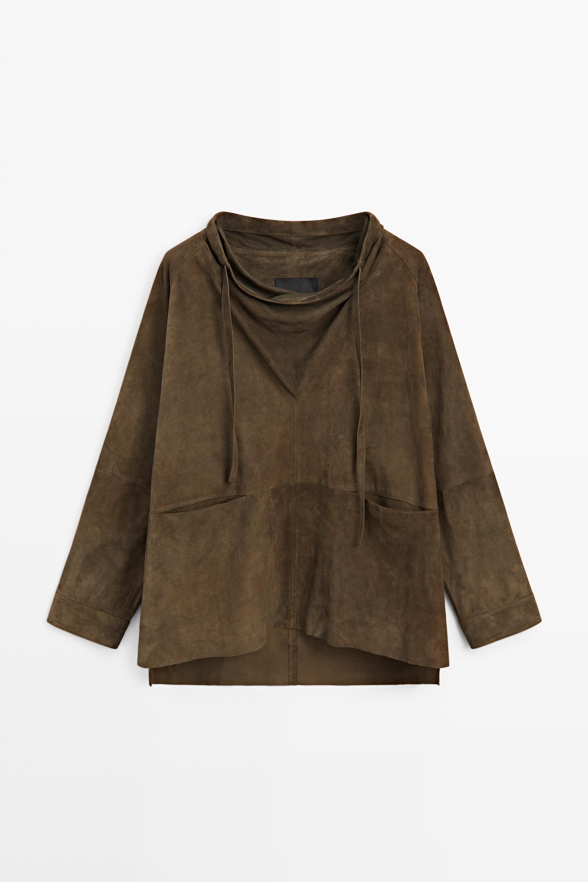 High-neck suede shirt Khaki