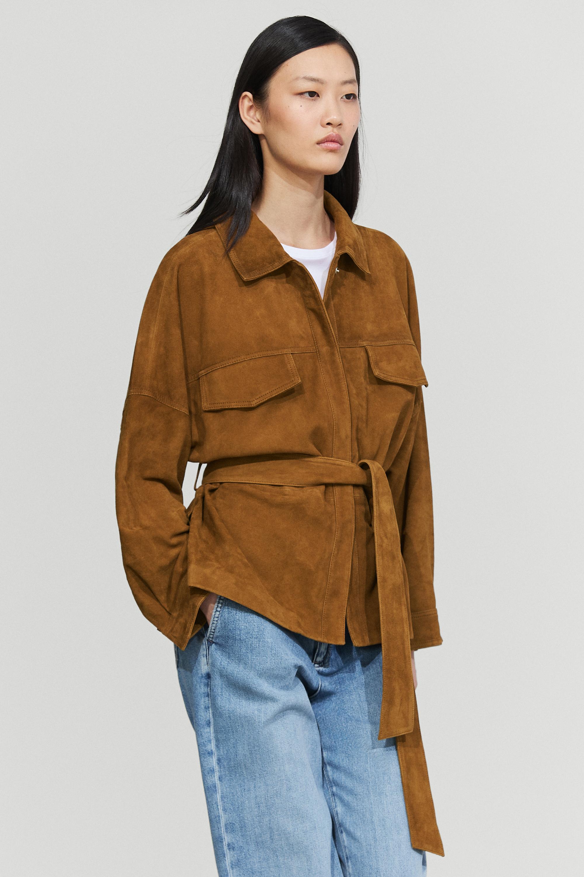 Suede leather jacket Dark Camel