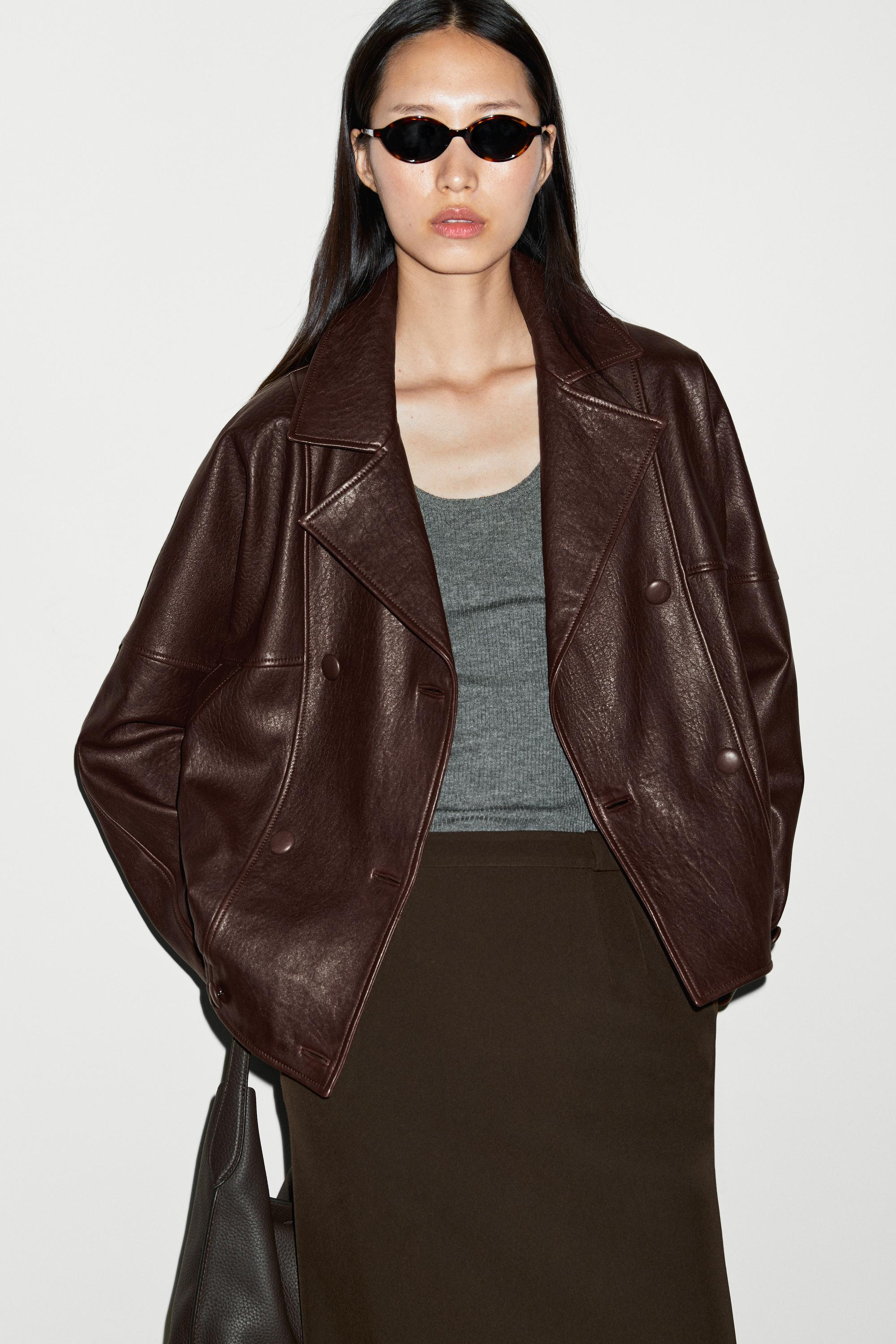 Nappa leather bomber jacket Brown