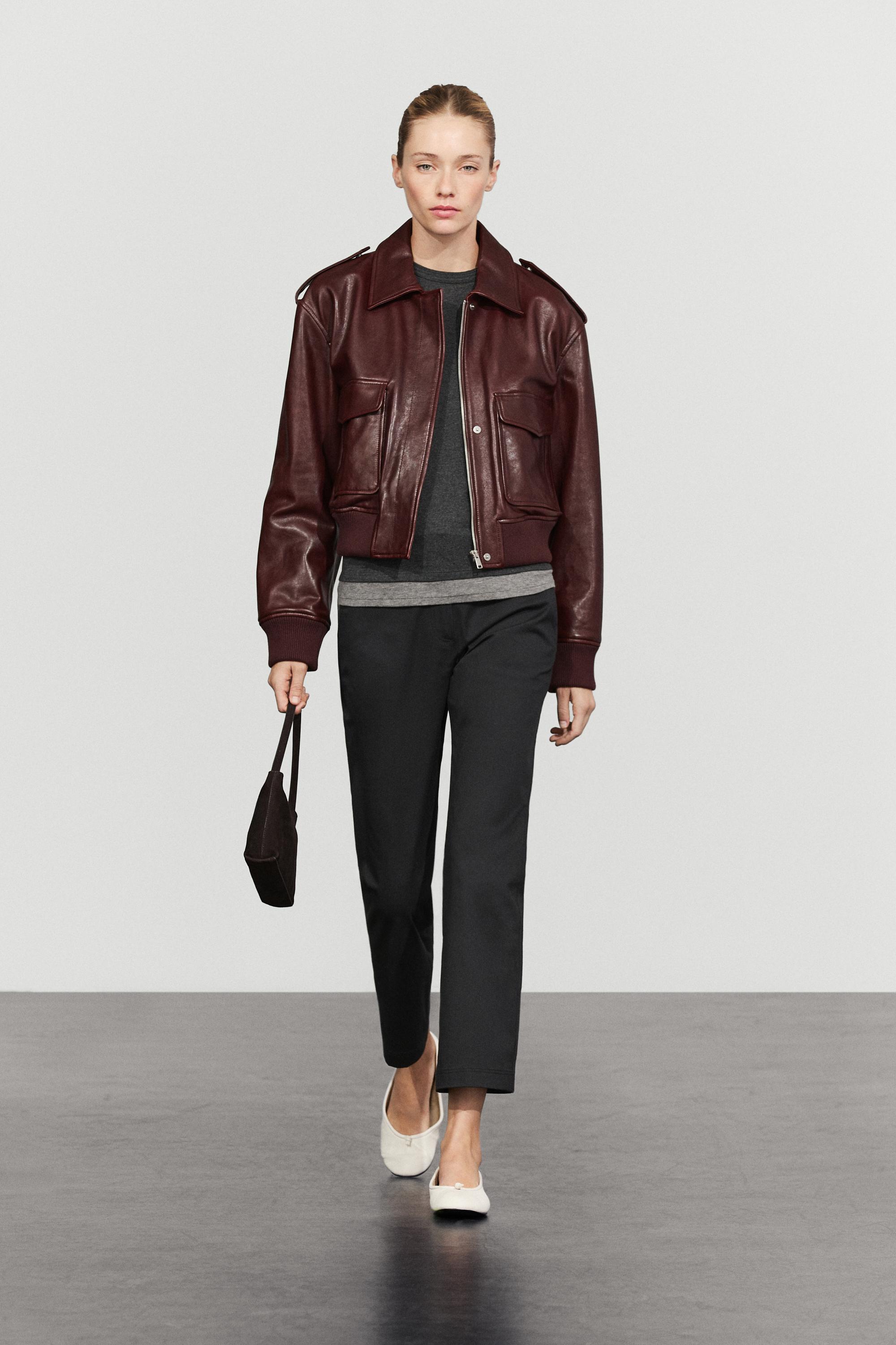 Nappa leather jacket with pockets Maroon
