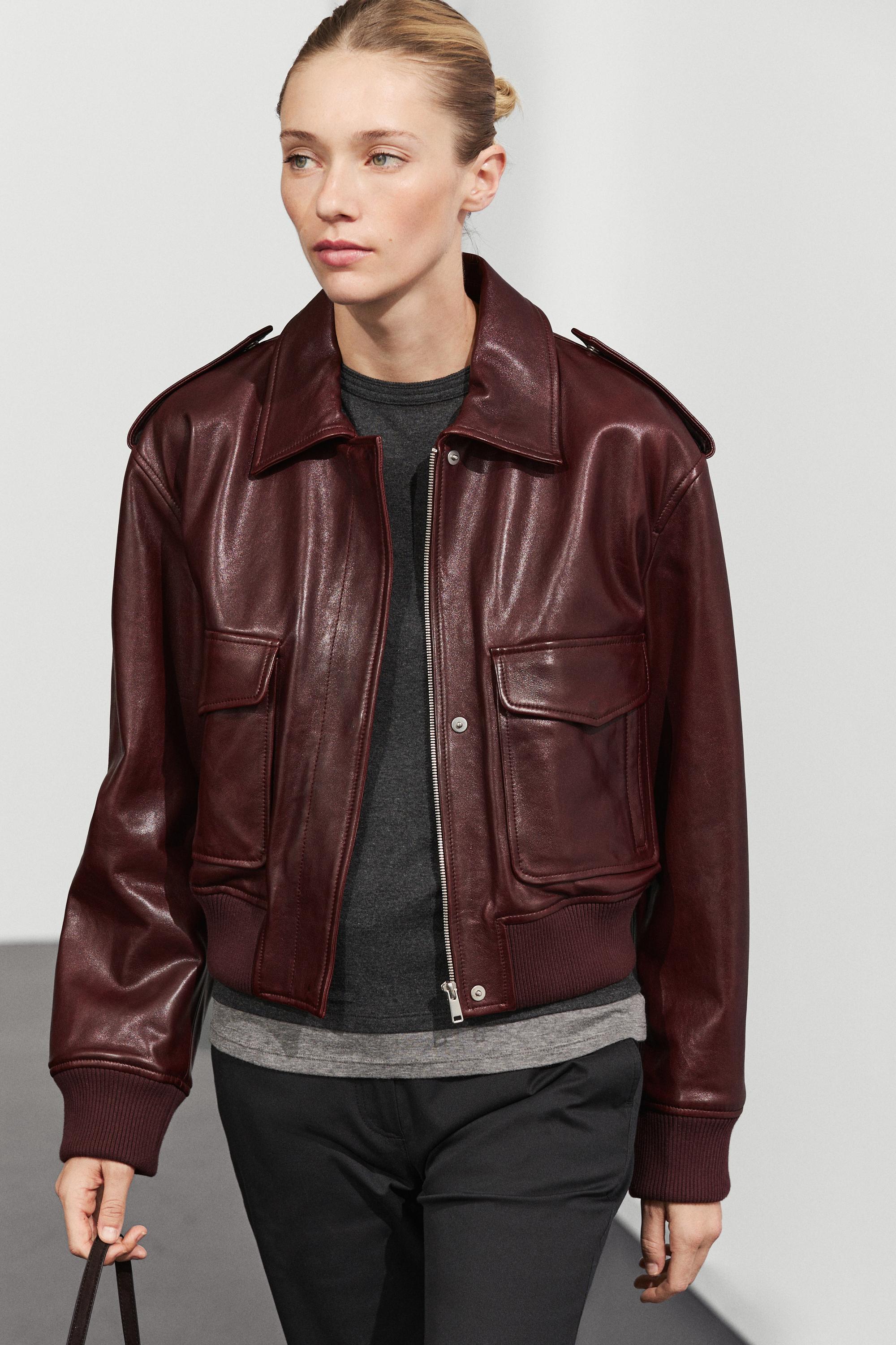 Nappa leather jacket with pockets Maroon