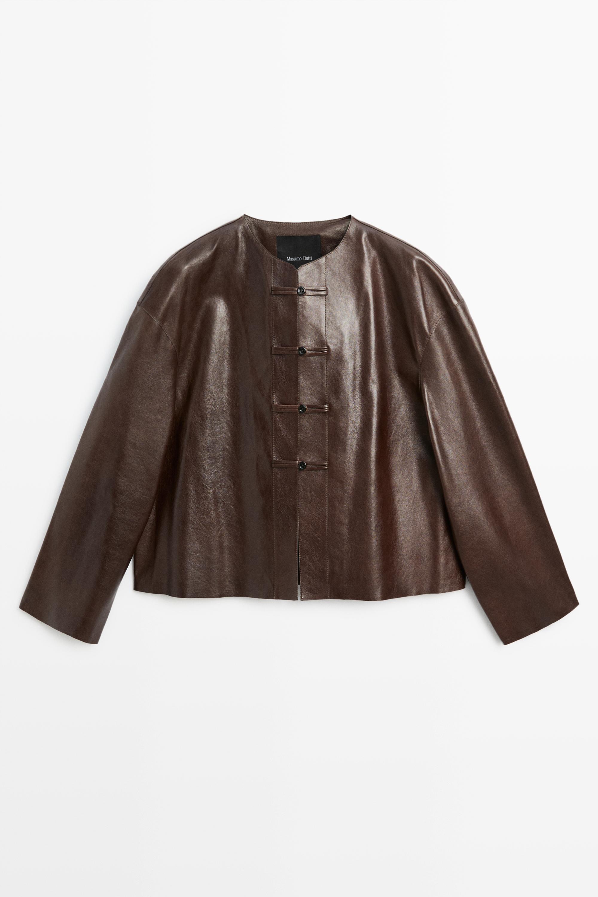 Nappa leather toggle jacket Brown