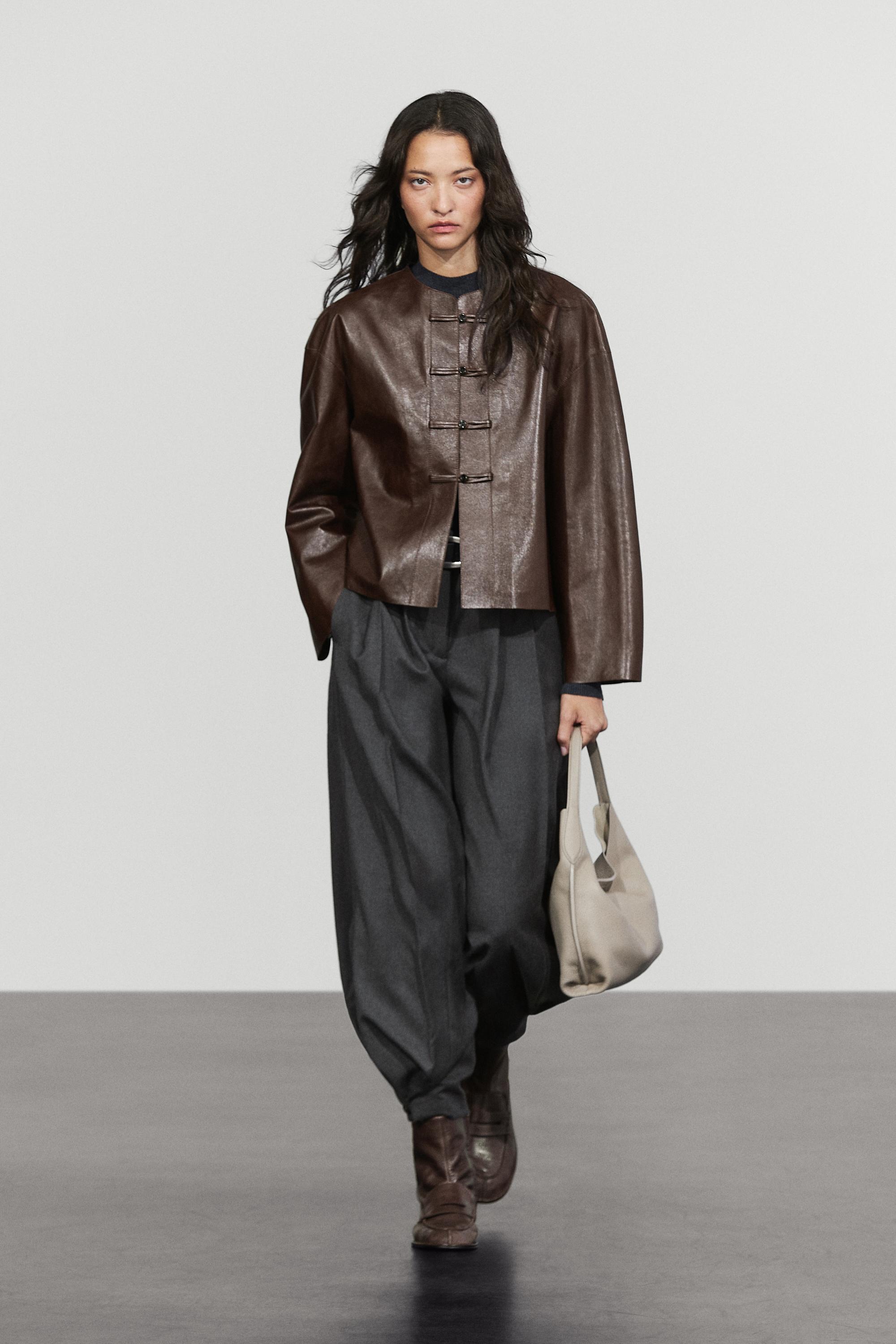 Nappa leather toggle jacket Brown