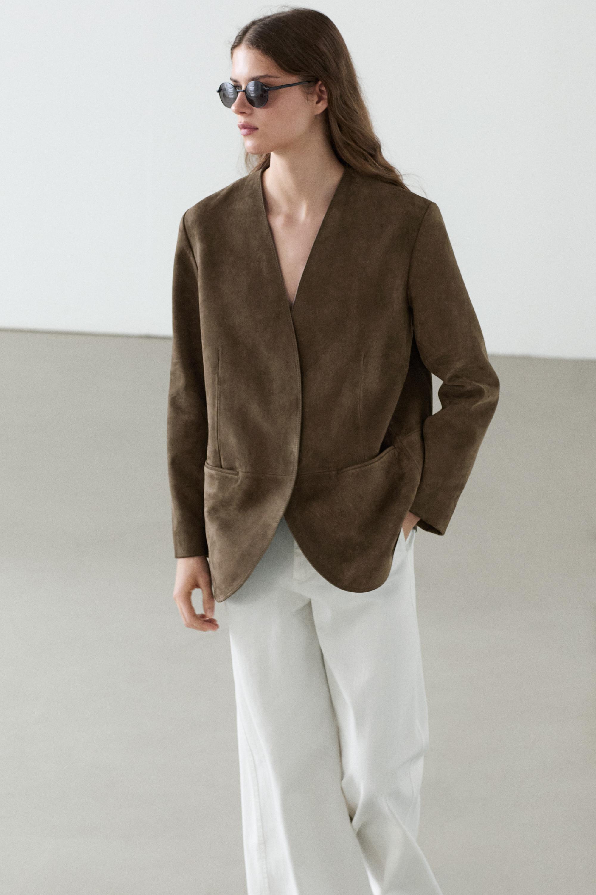 Suede leather blazer Mole Brown