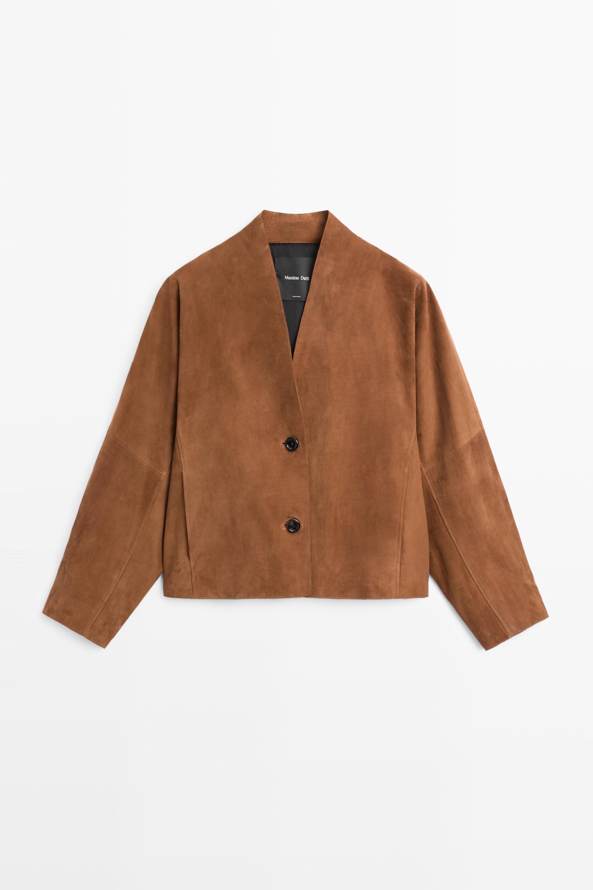 Suede V-neck balloon jacket Camel