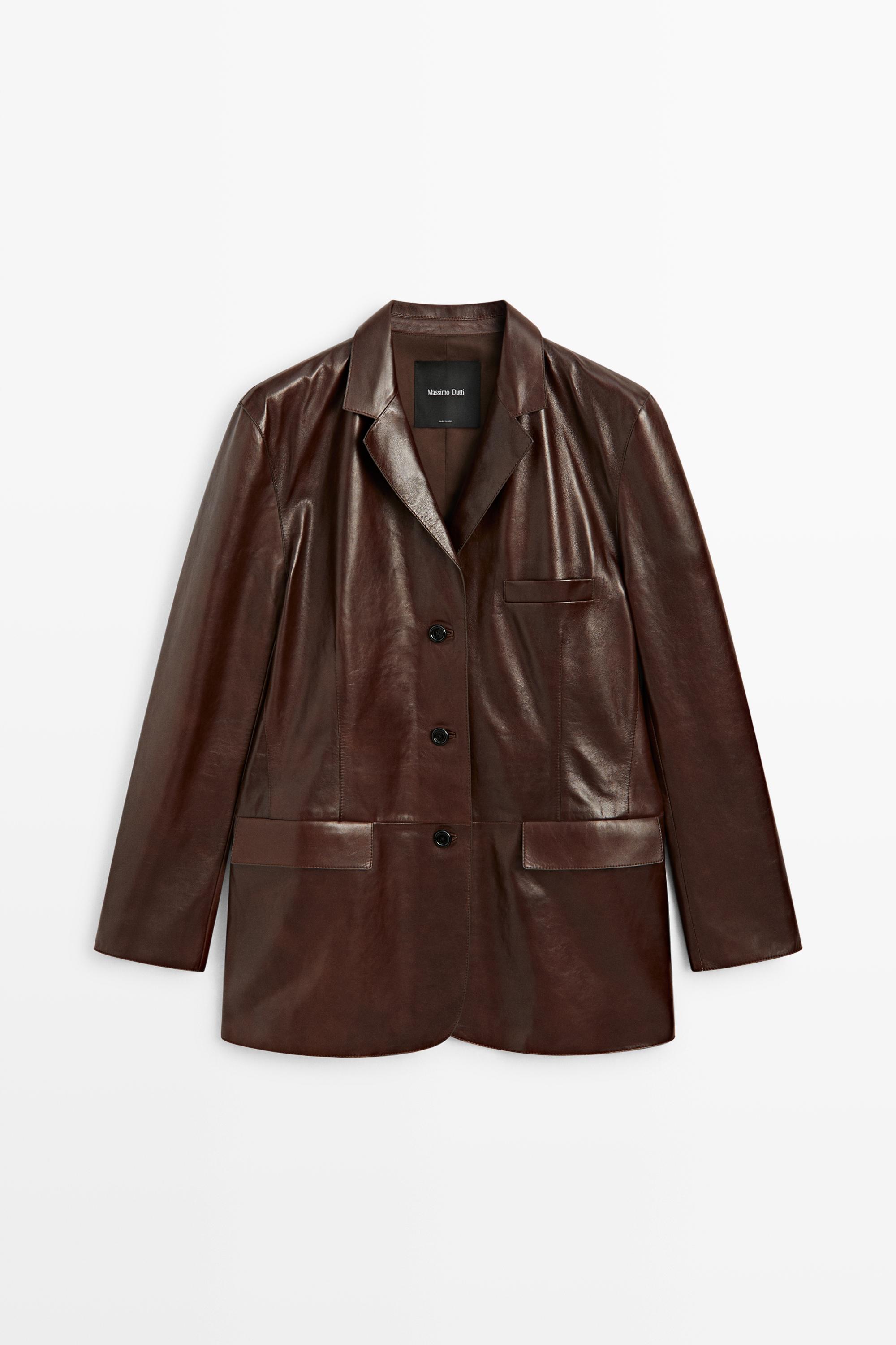 Nappa leather blazer with pocket detail Brown