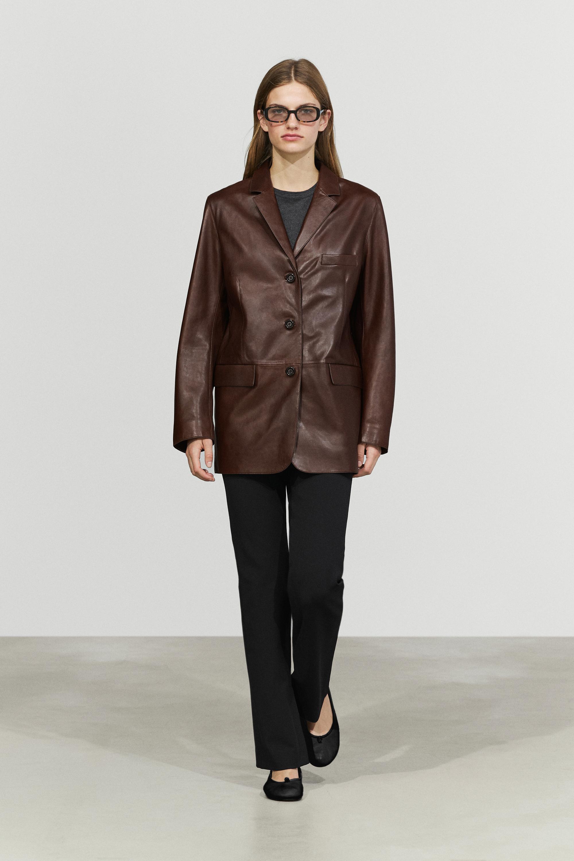 Nappa leather blazer with pocket detail Brown