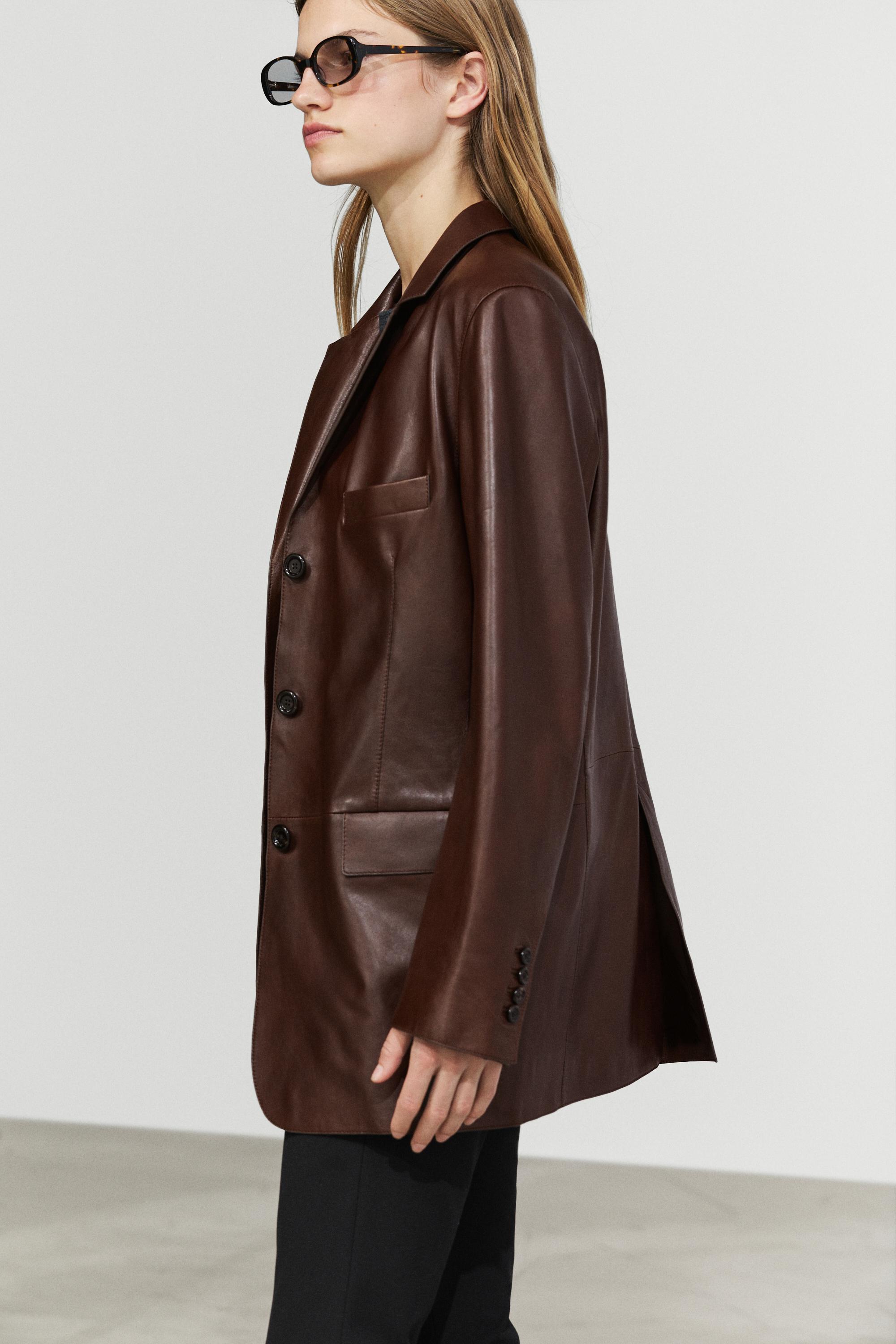 Nappa leather blazer with pocket detail Brown