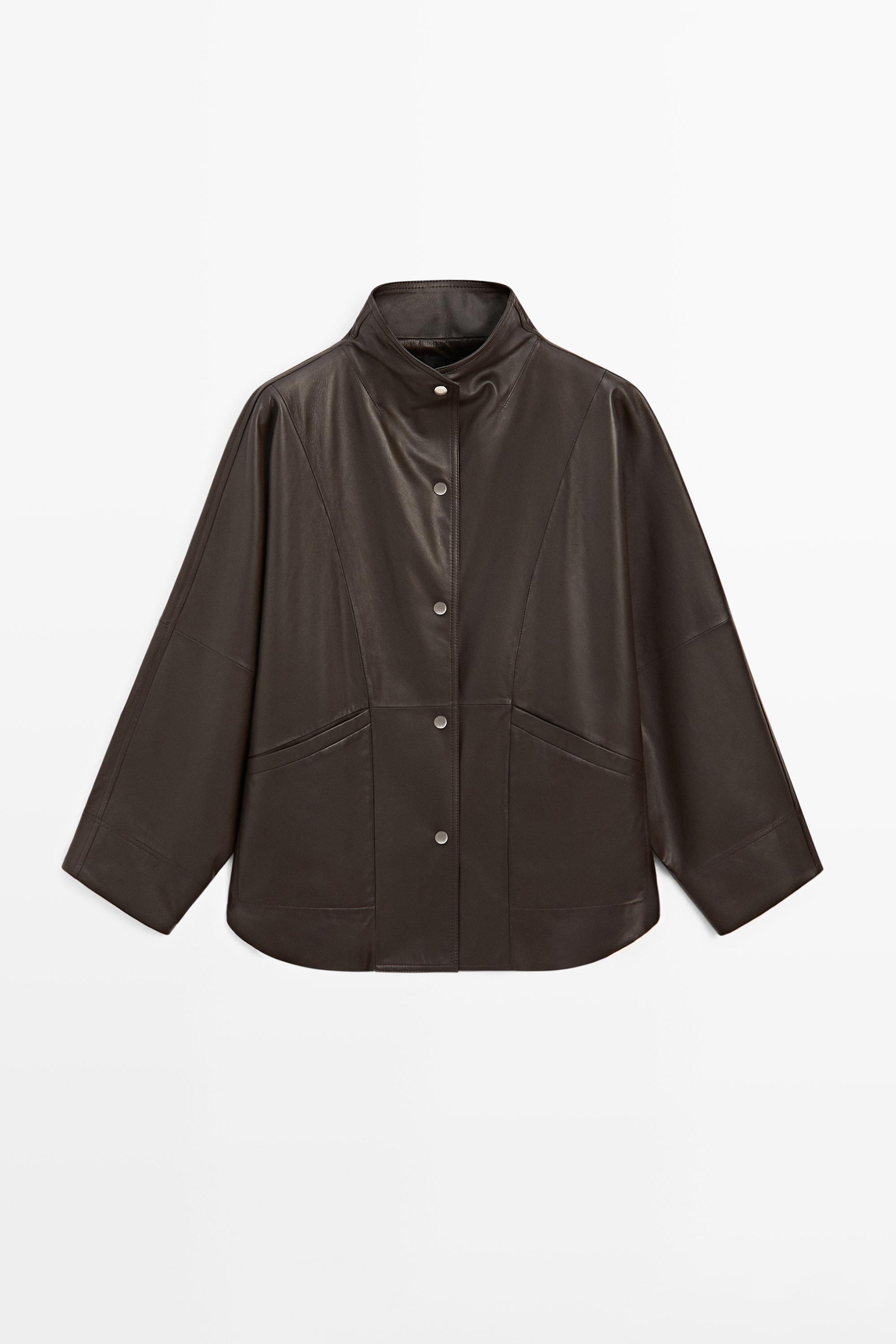 Nappa leather cape jacket Brown
