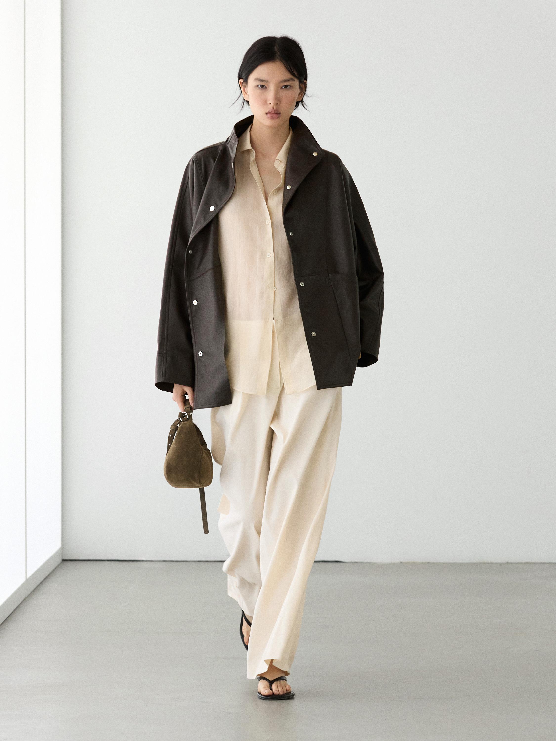 Nappa leather cape jacket Brown