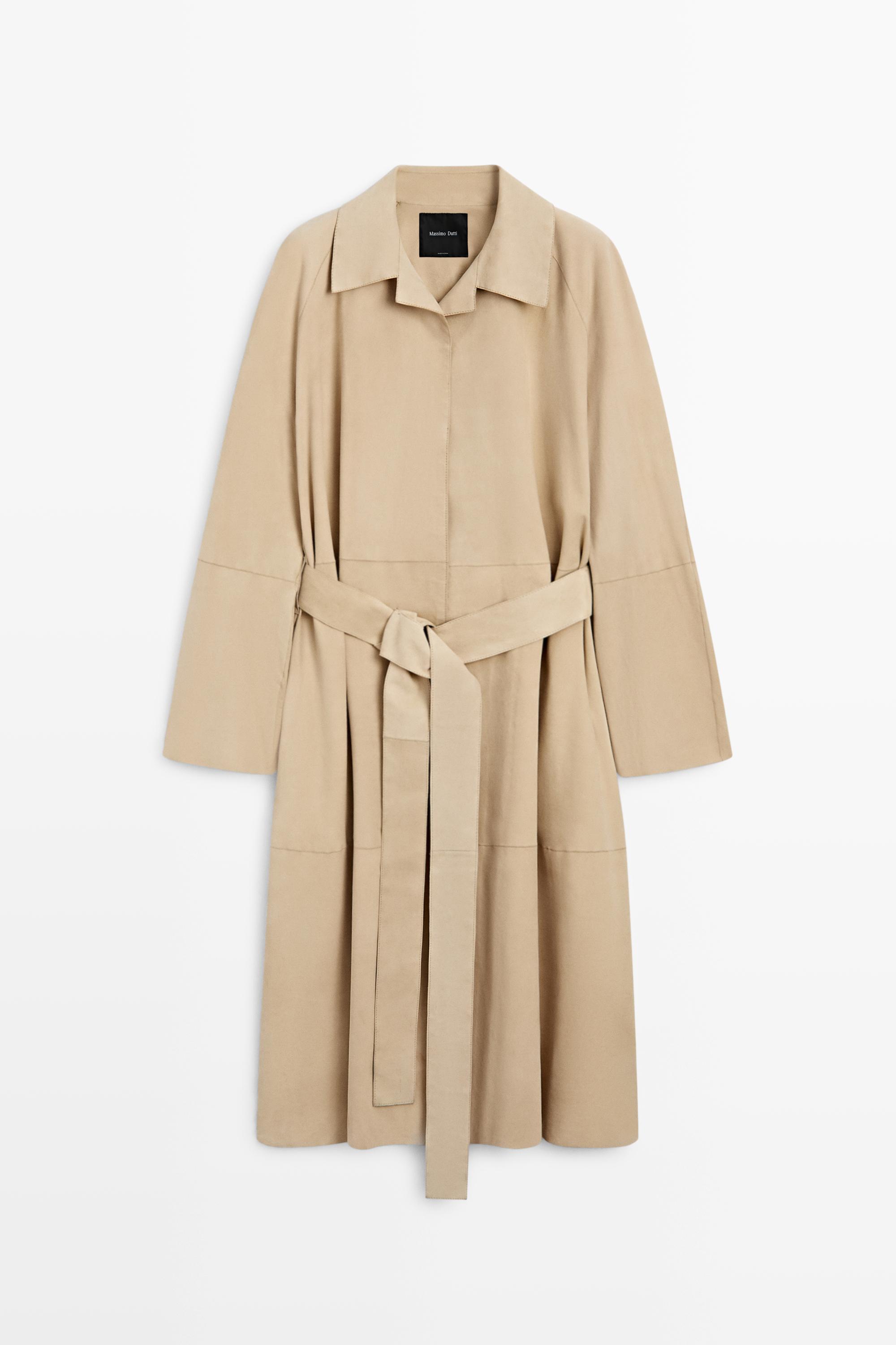 Long suede leather coat Beige