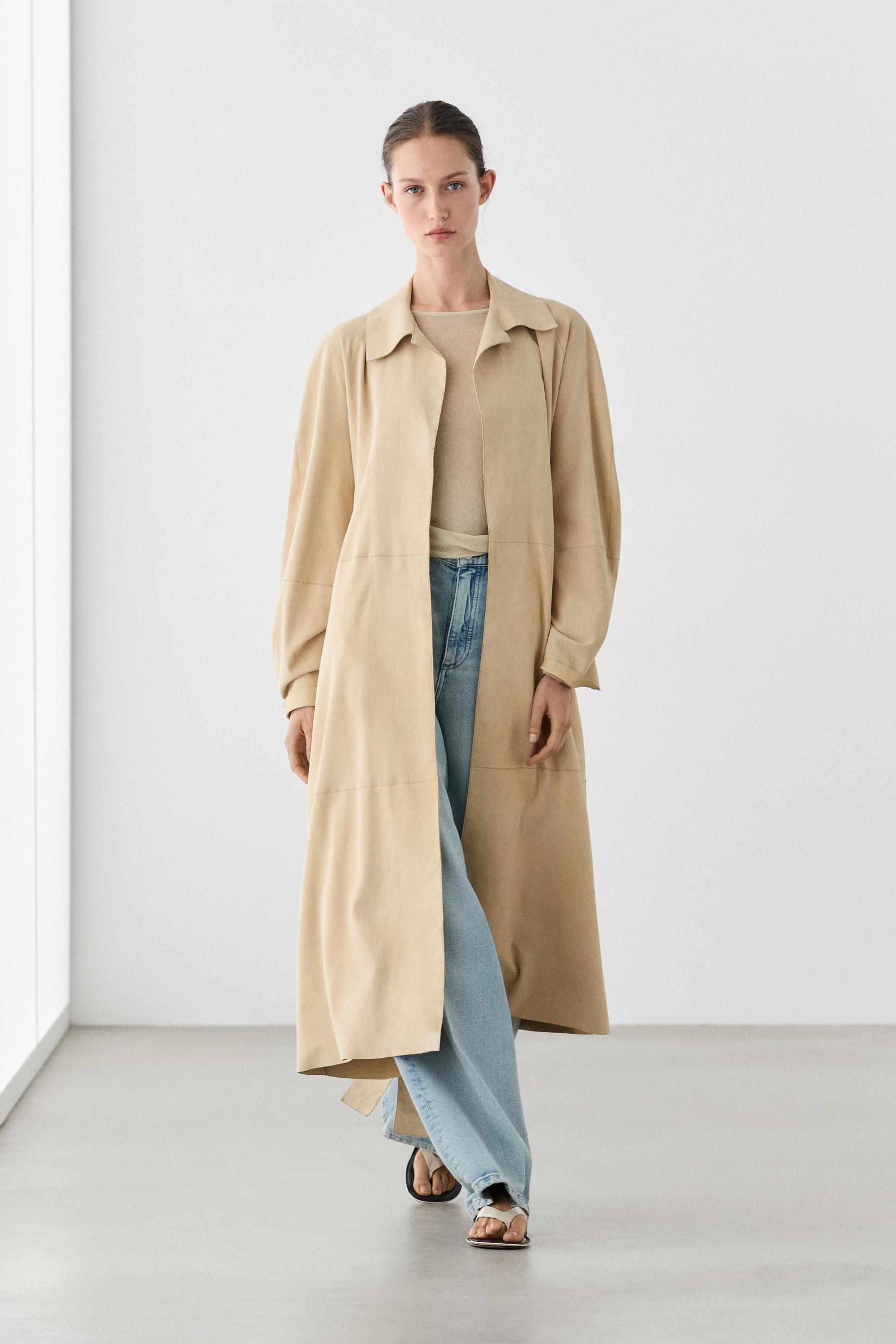 Long suede leather coat Beige