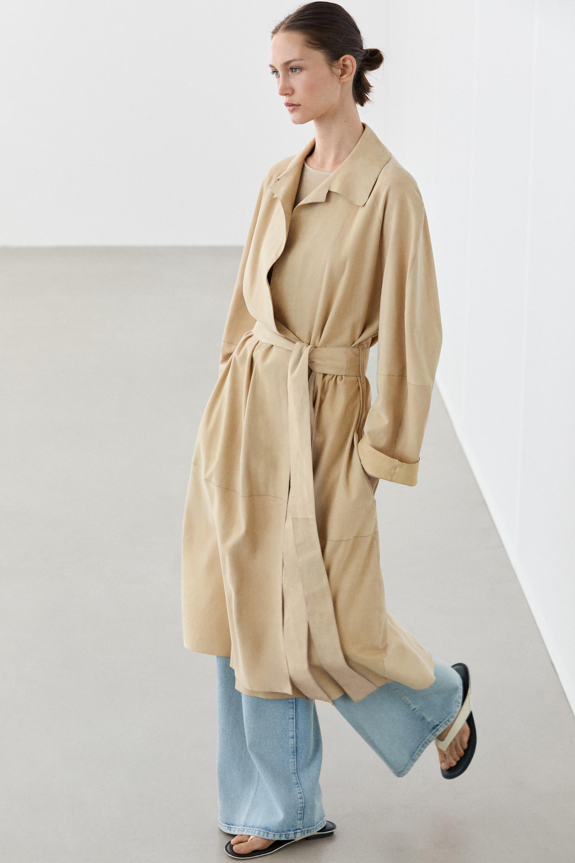 Long suede leather coat Beige