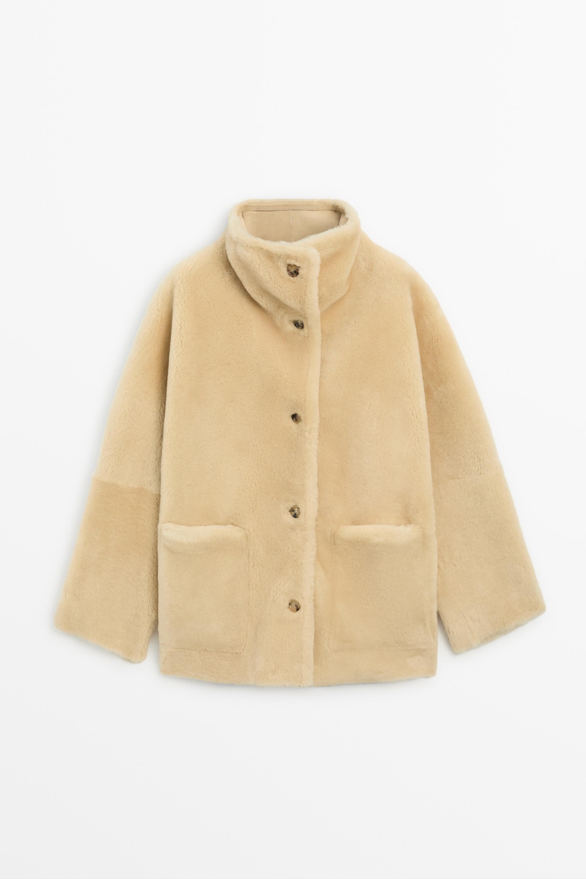 Reversible fur leather coat Cream