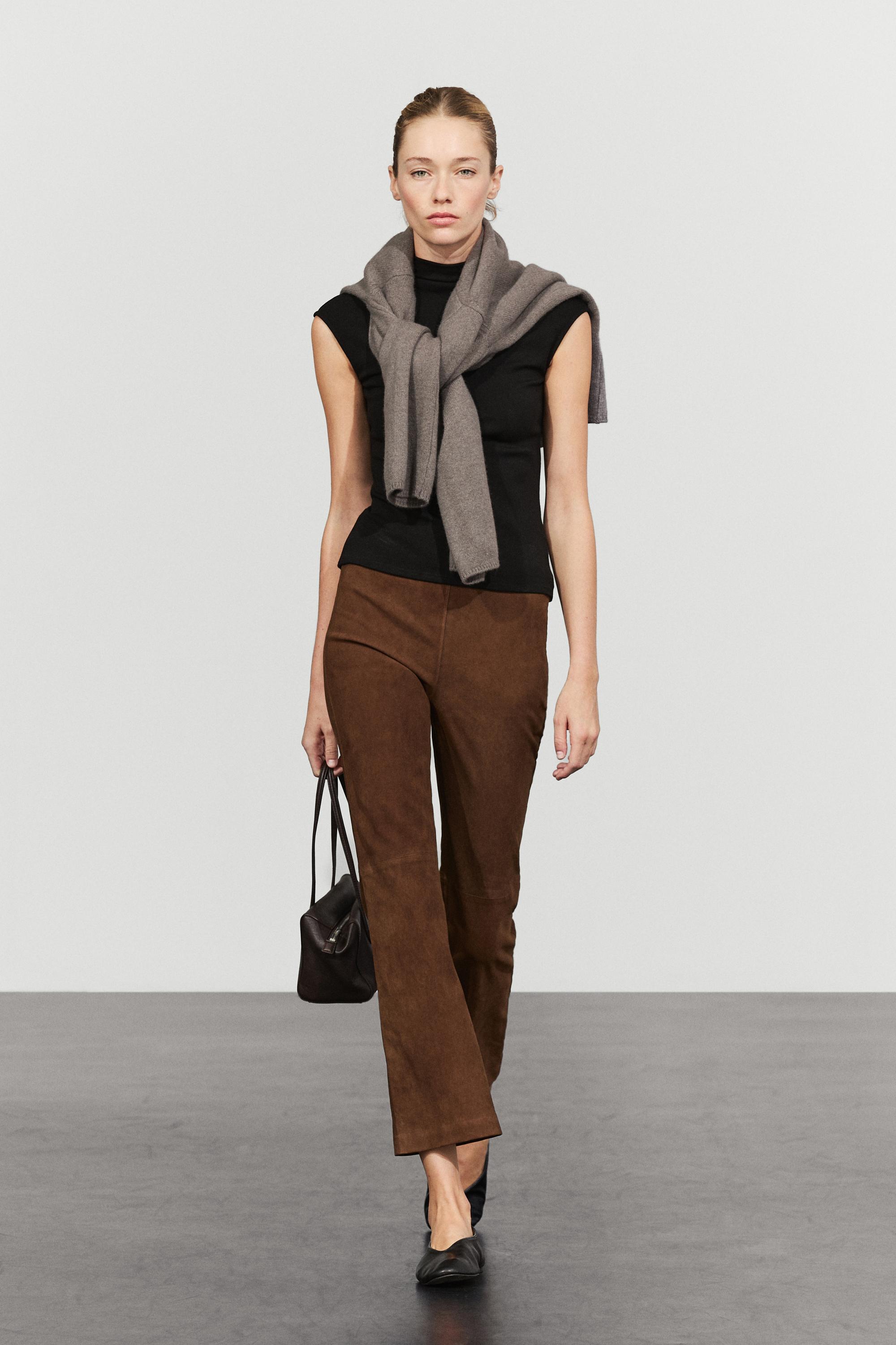 Suede flare fit leggings Brown