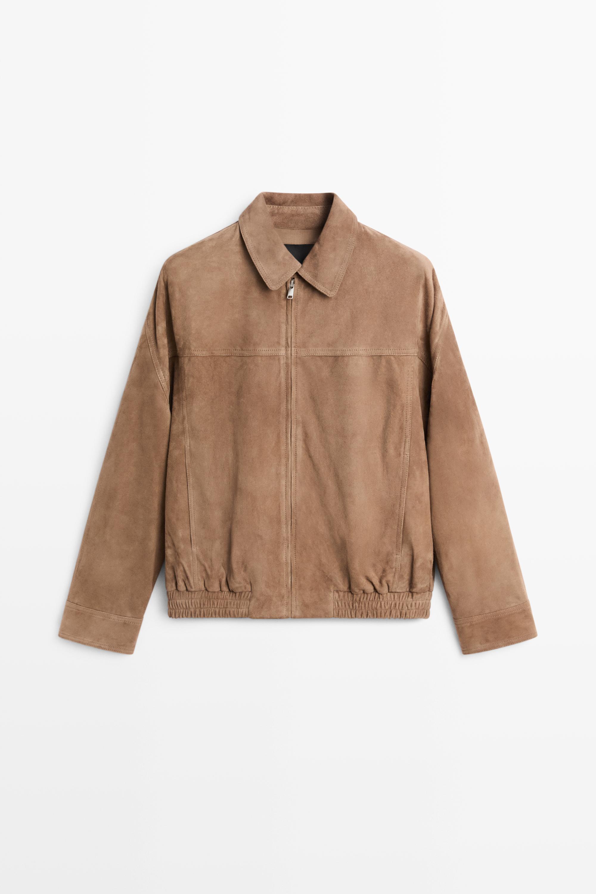 Suede bomber jacket Taupe Grey