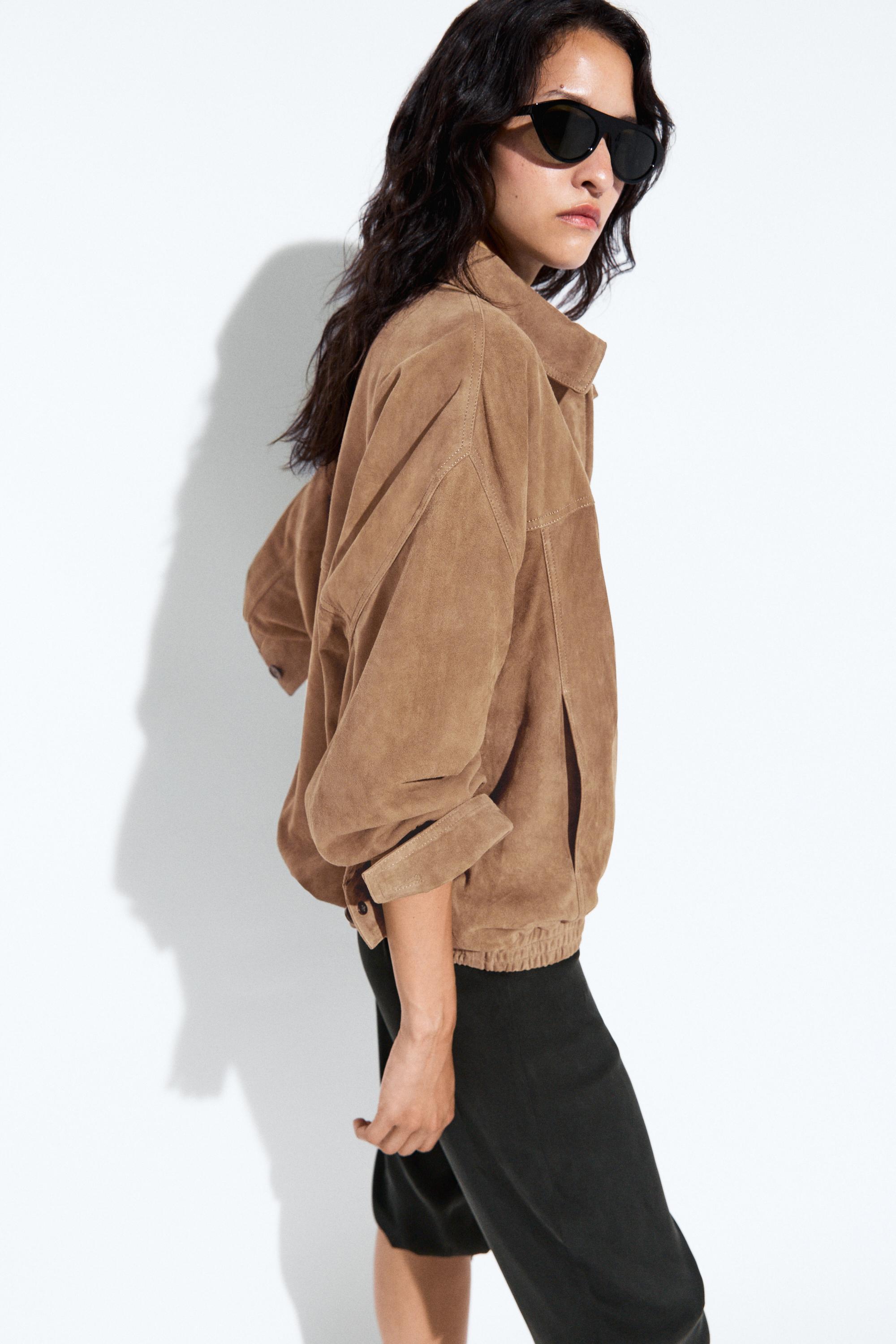 Suede bomber jacket Taupe Grey