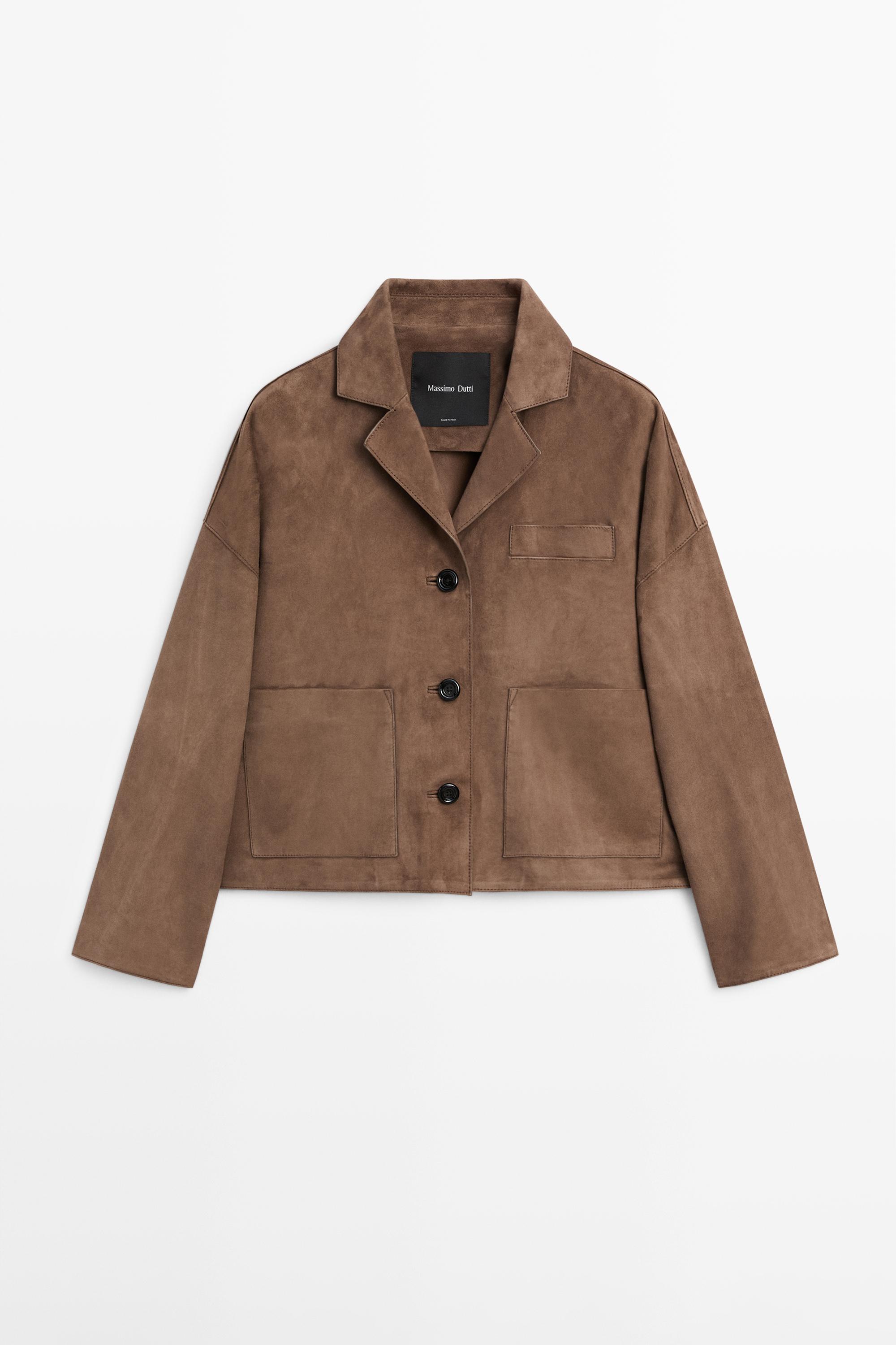Flowing suede leather jacket Mole Brown