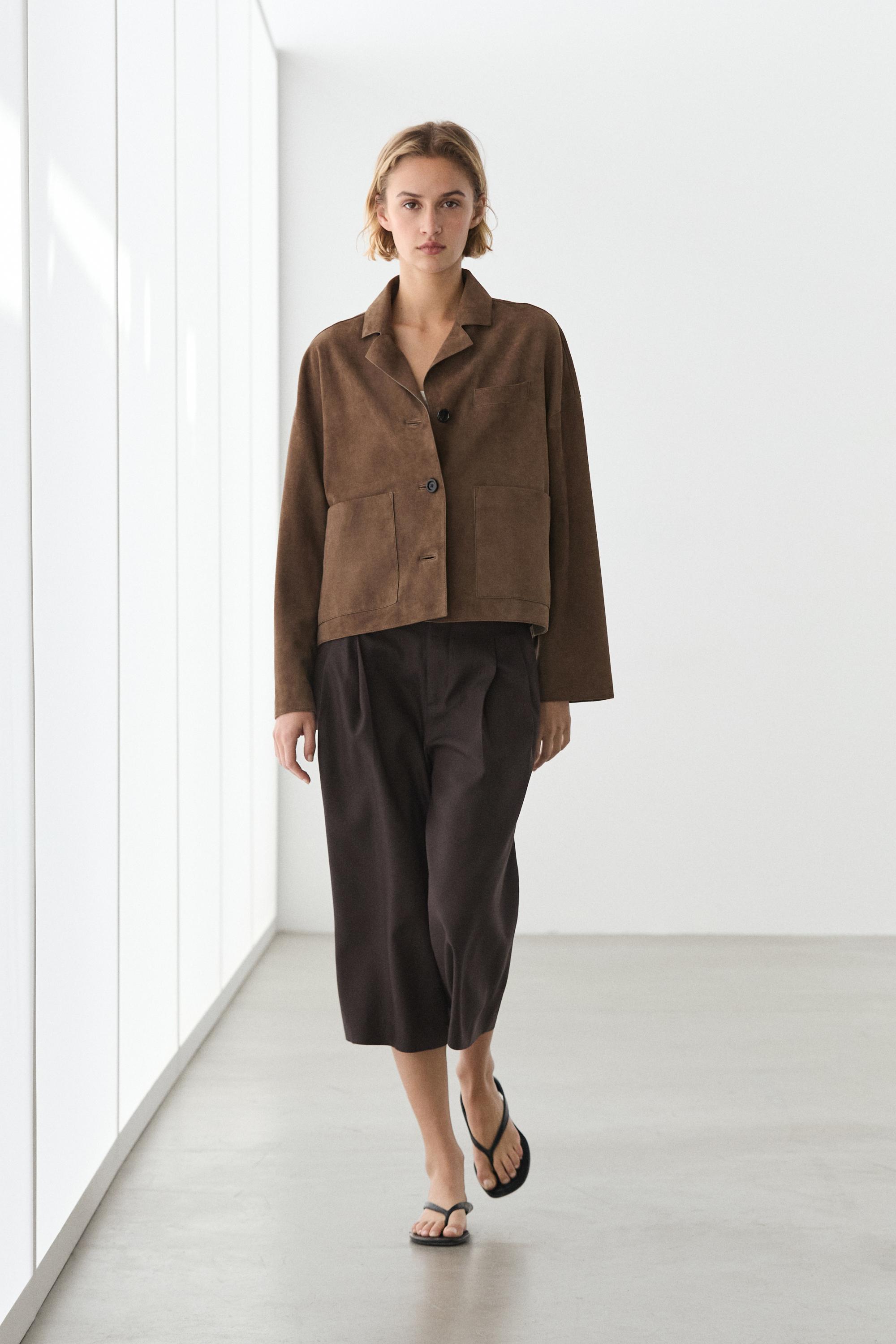 Flowing suede leather jacket Mole Brown