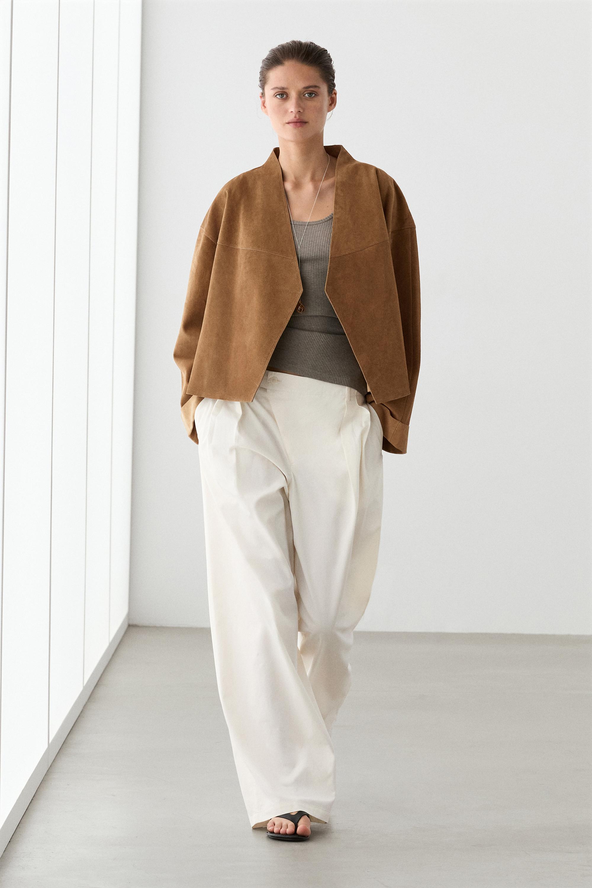 Short double-breasted suede leather jacket Mustard Yellow
